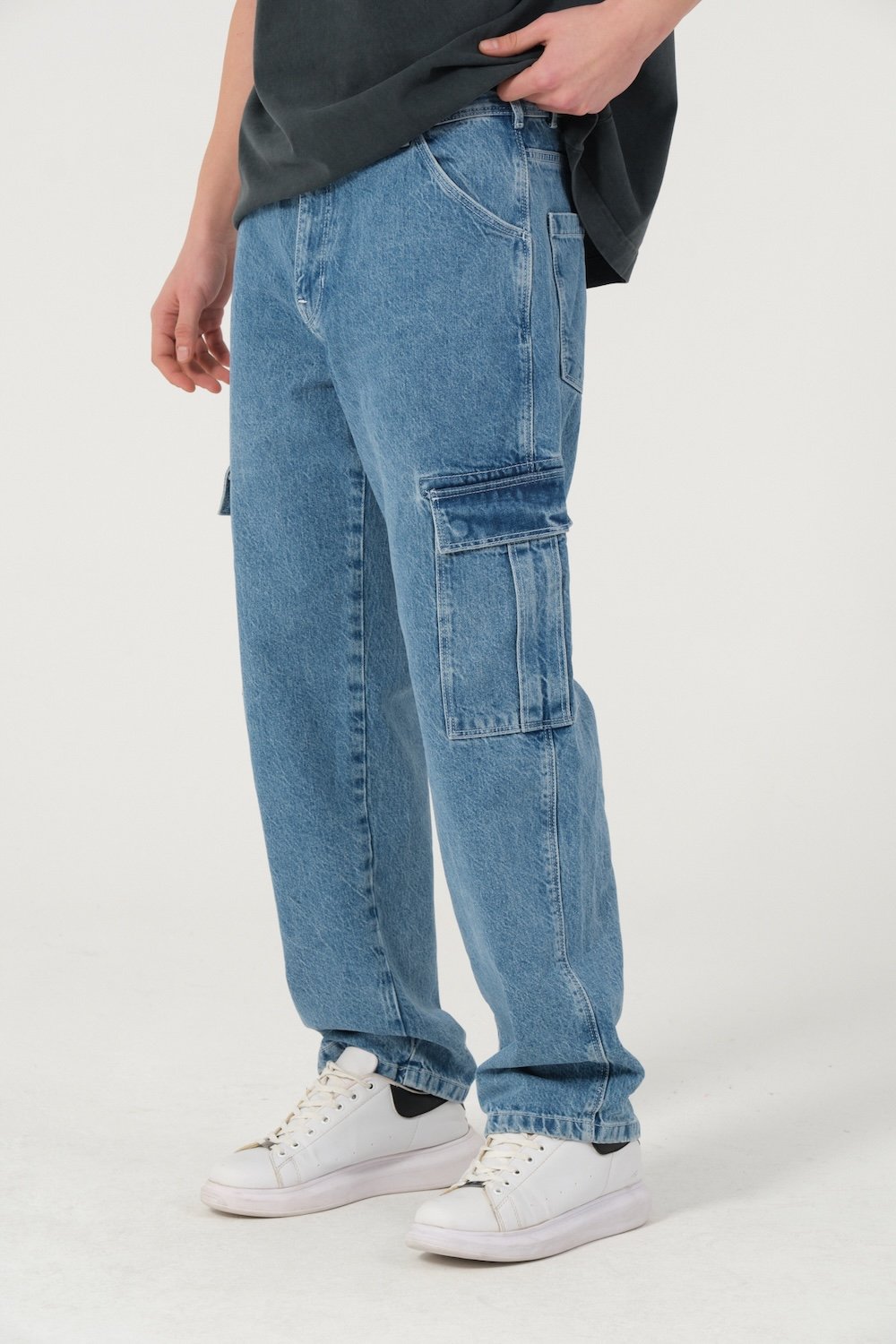 Gennaro-Relax Fit Denim Kargo-Kot Pantolon-1-Milagron.com