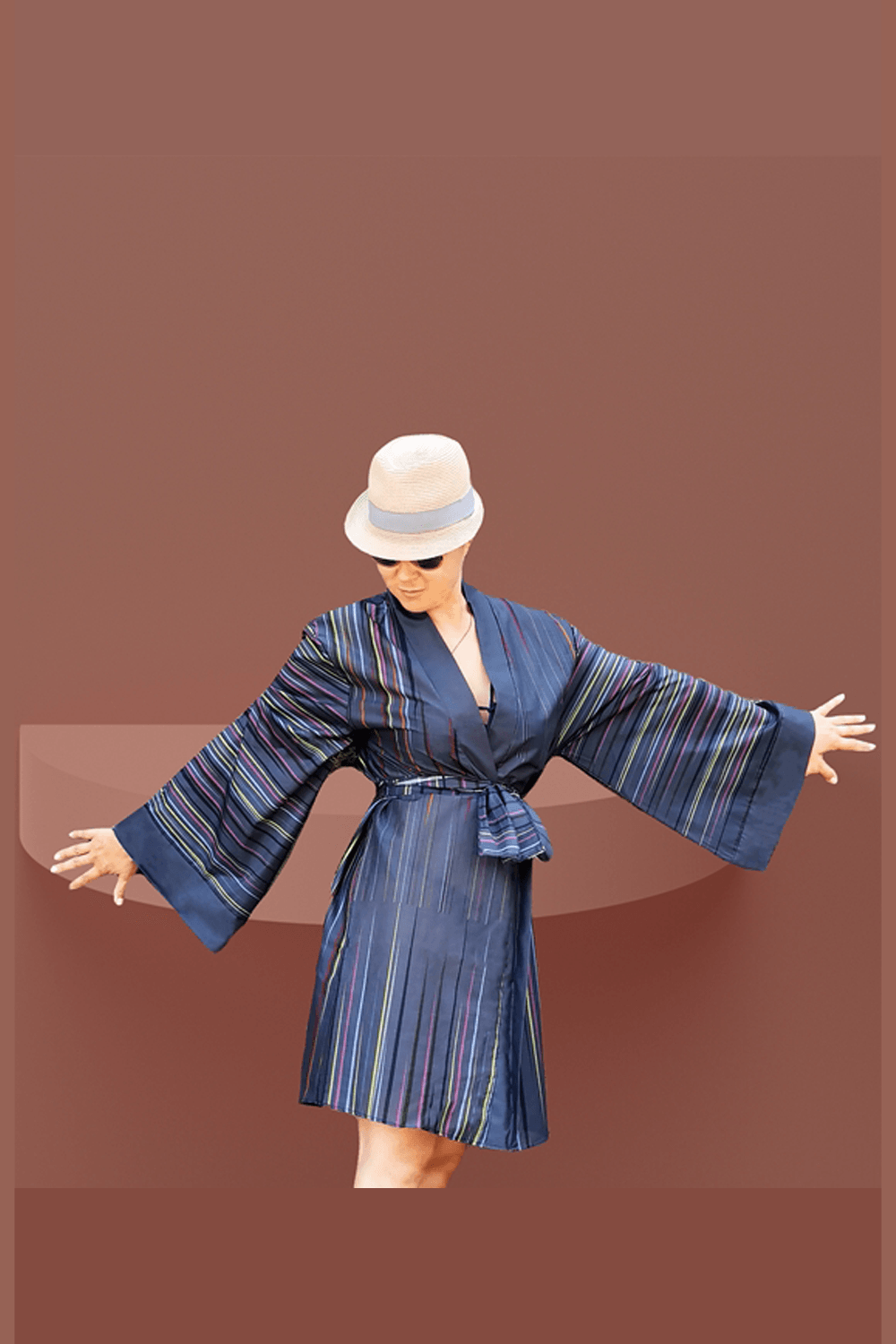 Geomi-Rainbow Kimono - Lacivert-Kimono-1-Milagron.com