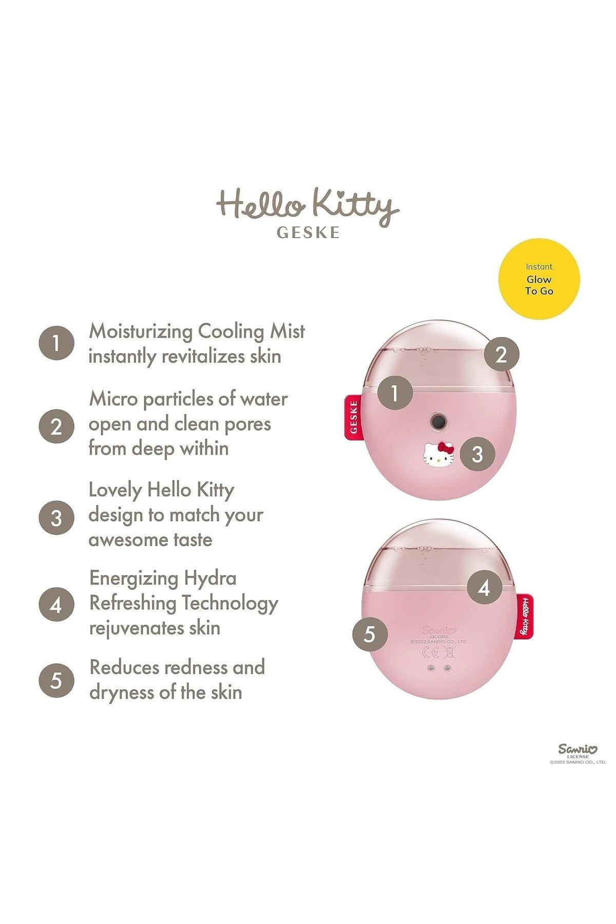 Geske-Hello Kitty Buharlı Cilt Nemlendirici Ve Yenileyici Yüz Bakım Cihazı | Facial Hydration Refresher-Cilt Bakım Aletleri-4-Milagron.com
