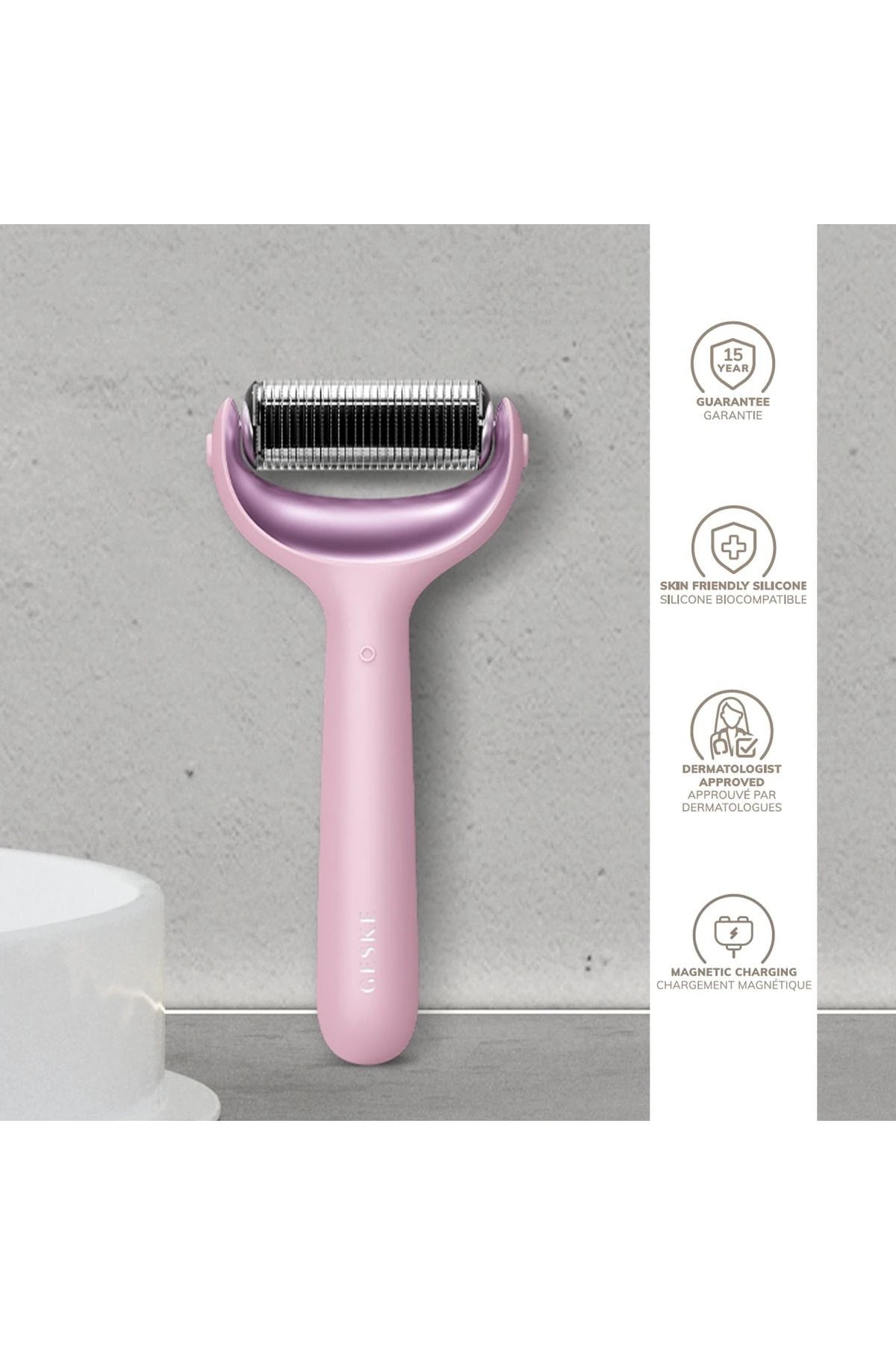 Geske-Mikro İğneli, Buz Başlığı, Pembe Kuvars Başlıklı Dermaroller | Micro Needle Face & Body Roller-Cilt Bakım Aletleri-3-Milagron.com