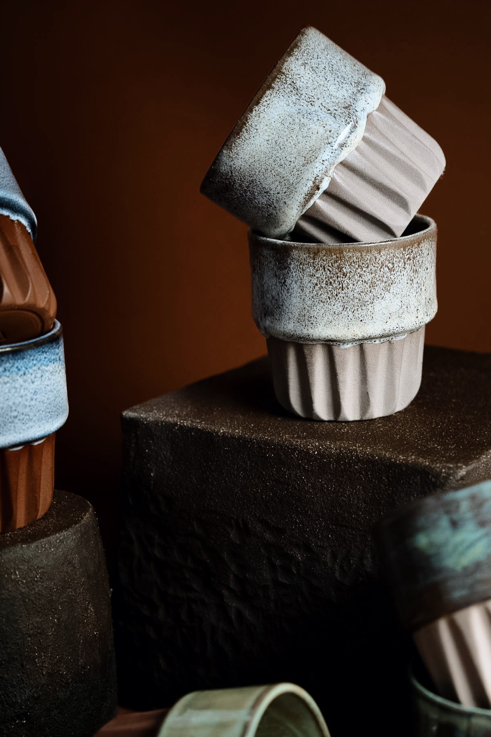 Orin Stoneware Bardak – Gri & Kahve & Beyaz - 6