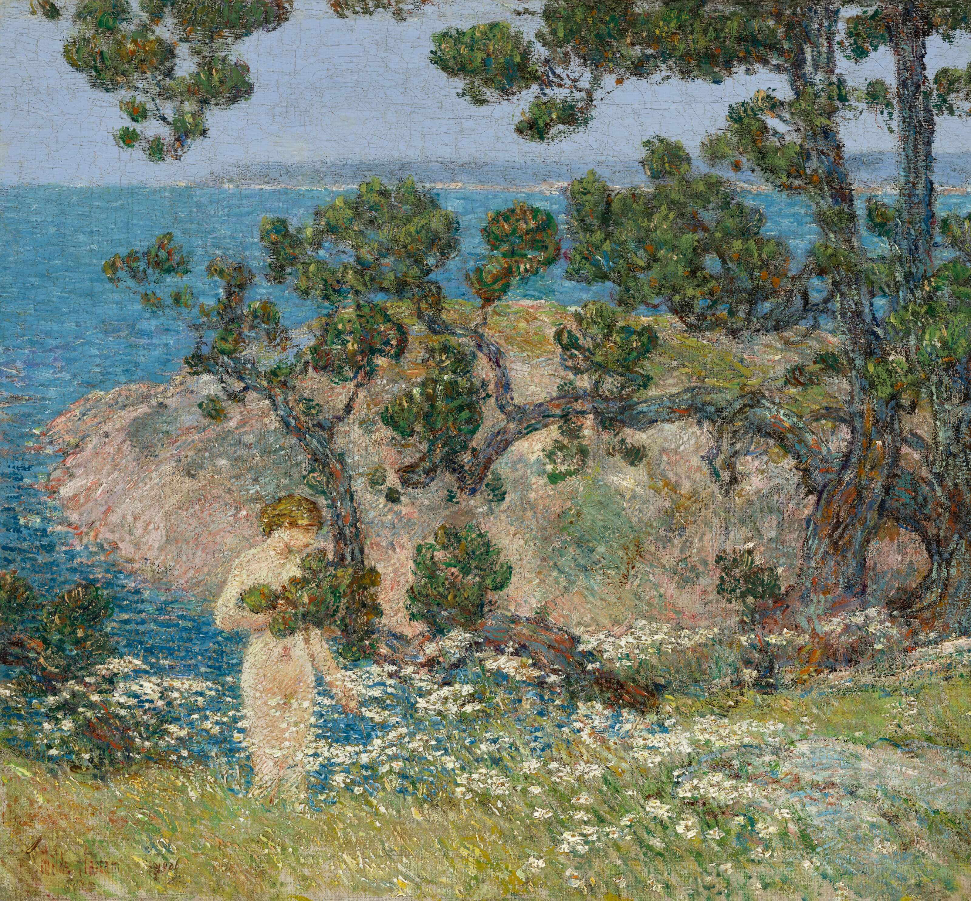 Childe Hassam - Mavi Deniz Ve Yıkanan Figür