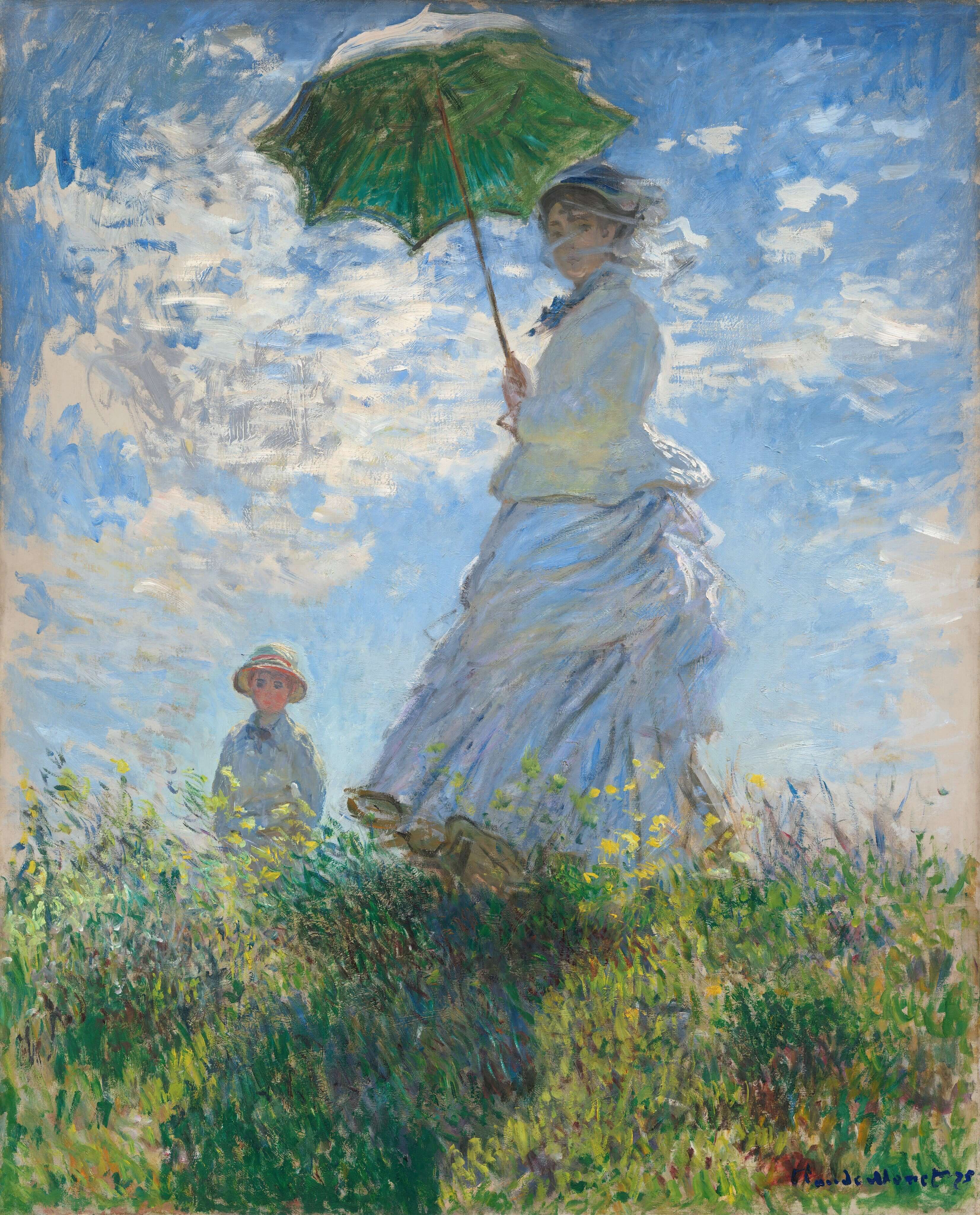 Claude Monet - Şemsiyeli Kadın Madame Monet Ve Oğlu