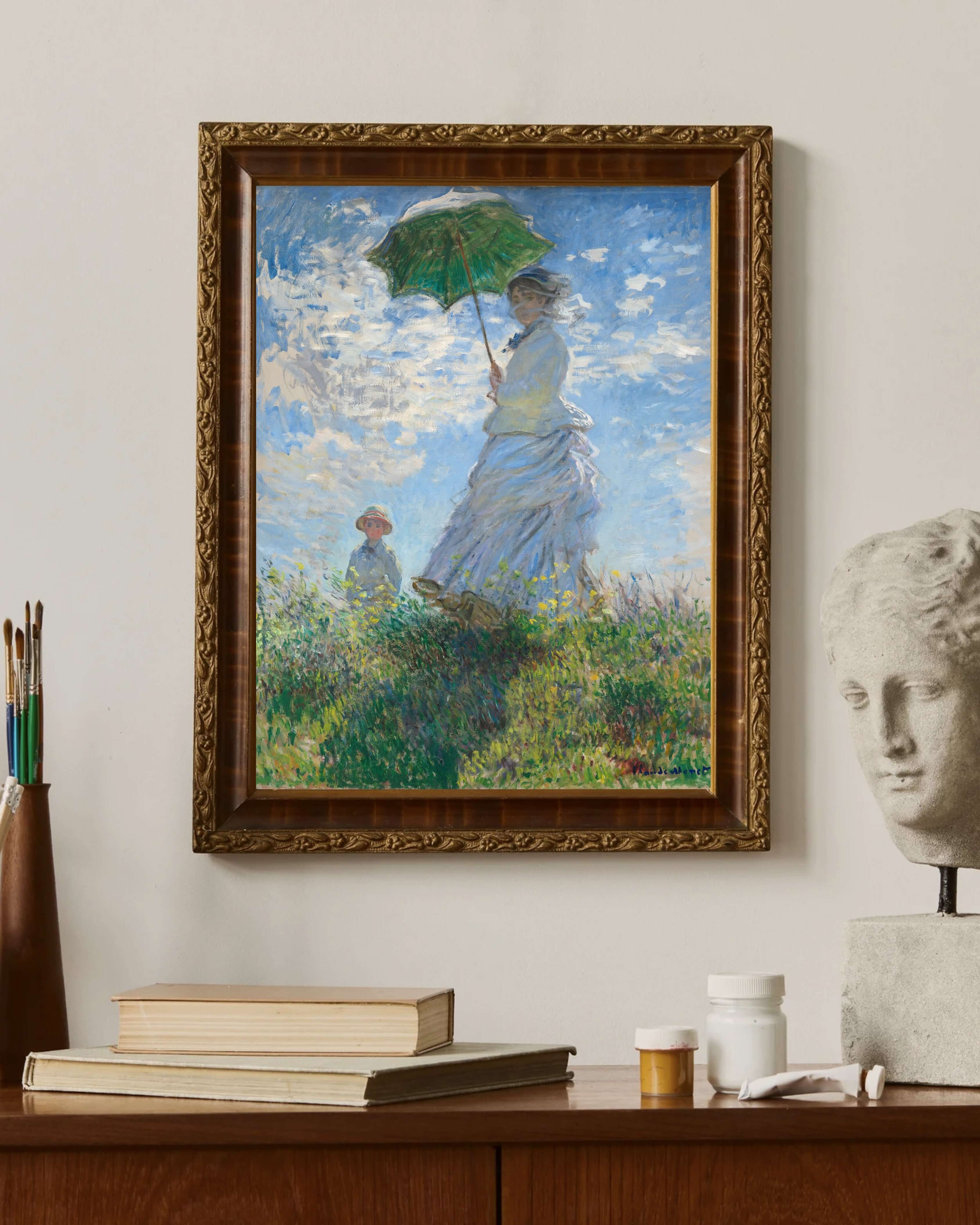 Claude Monet - Şemsiyeli Kadın Madame Monet Ve Oğlu