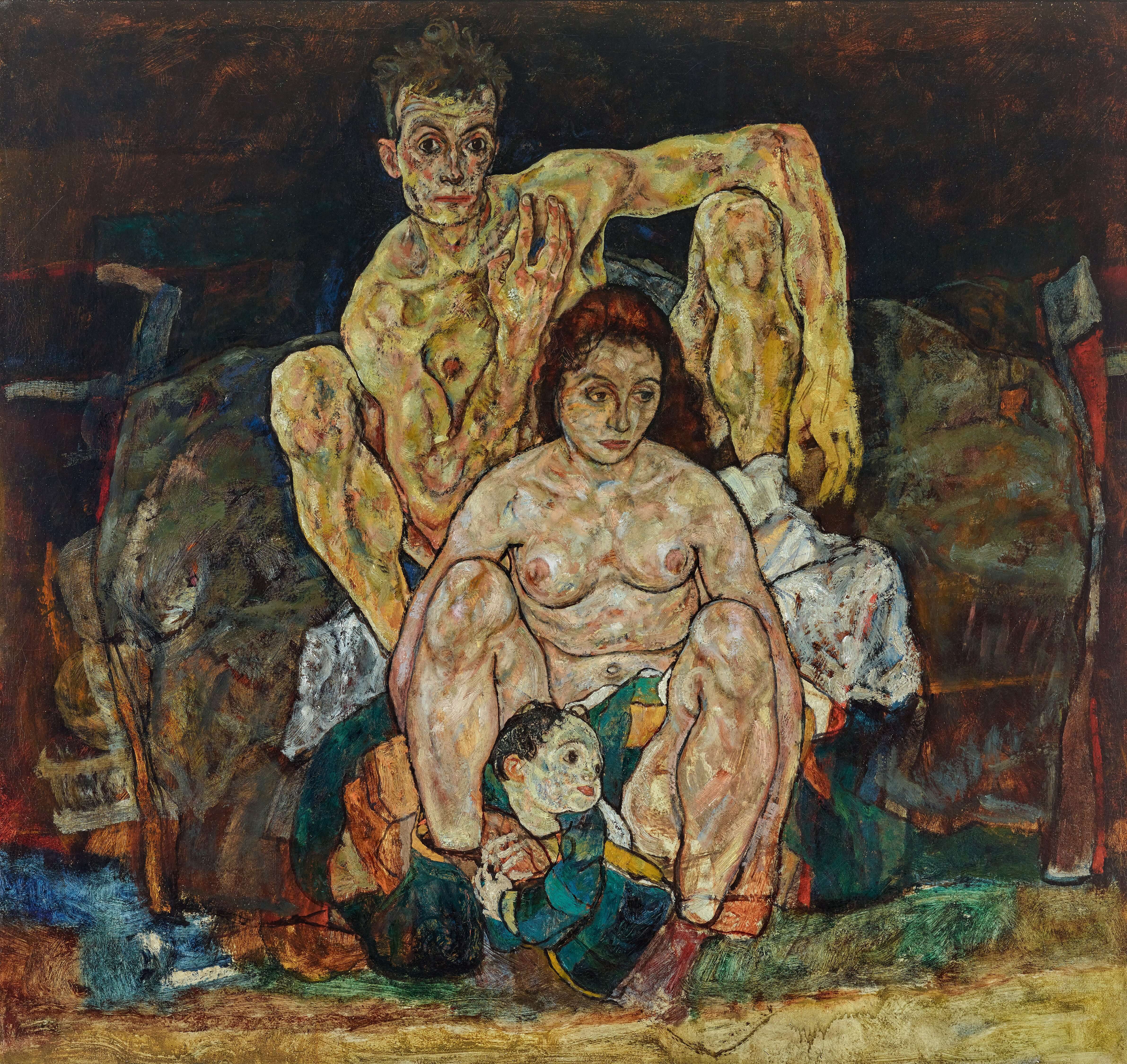 Egon Schiele - Çömelmiş İNsan Çifti Aile