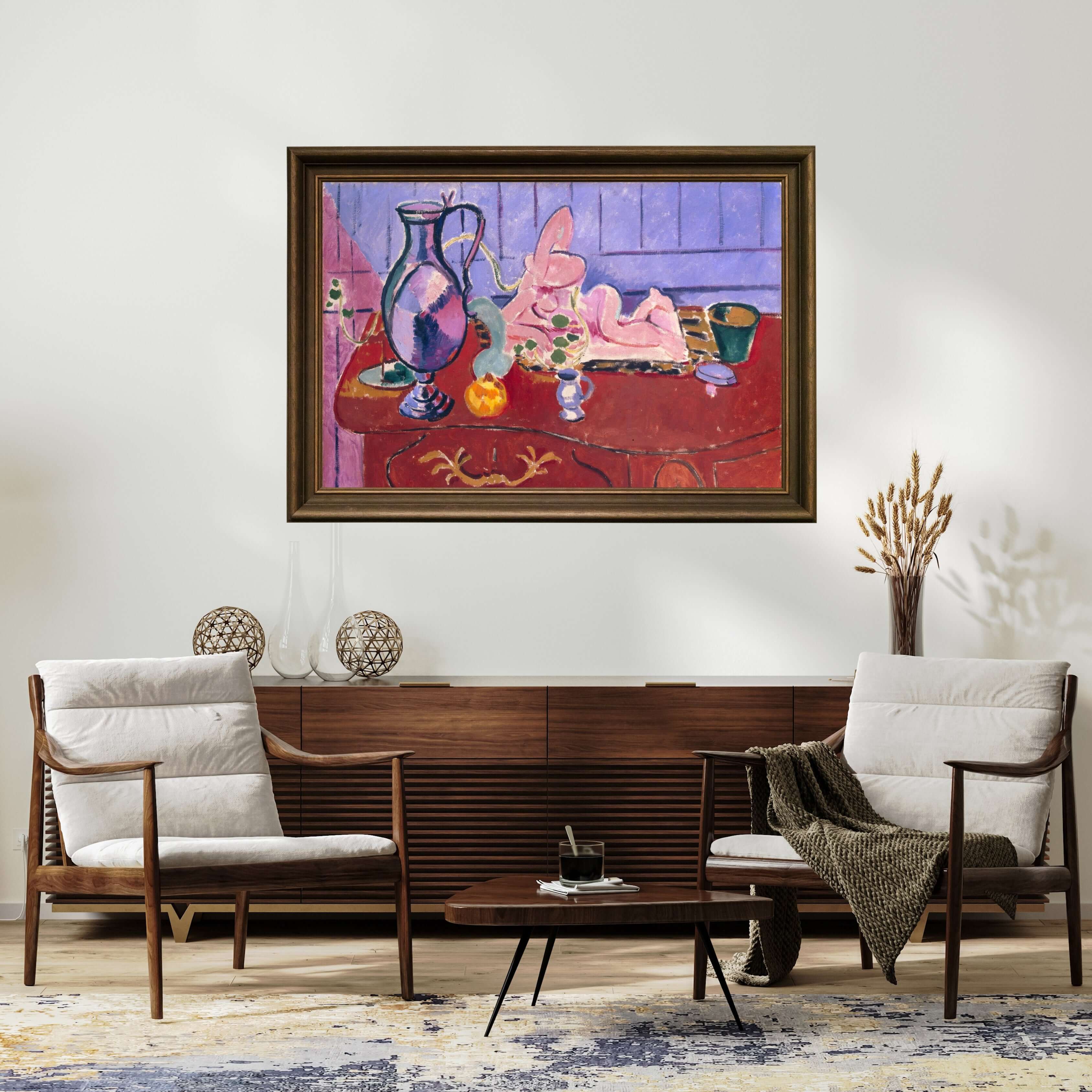 Henri Matisse - Pembe Heykel Ve Kırmızı Şifonyer Üzerinde Sürahi