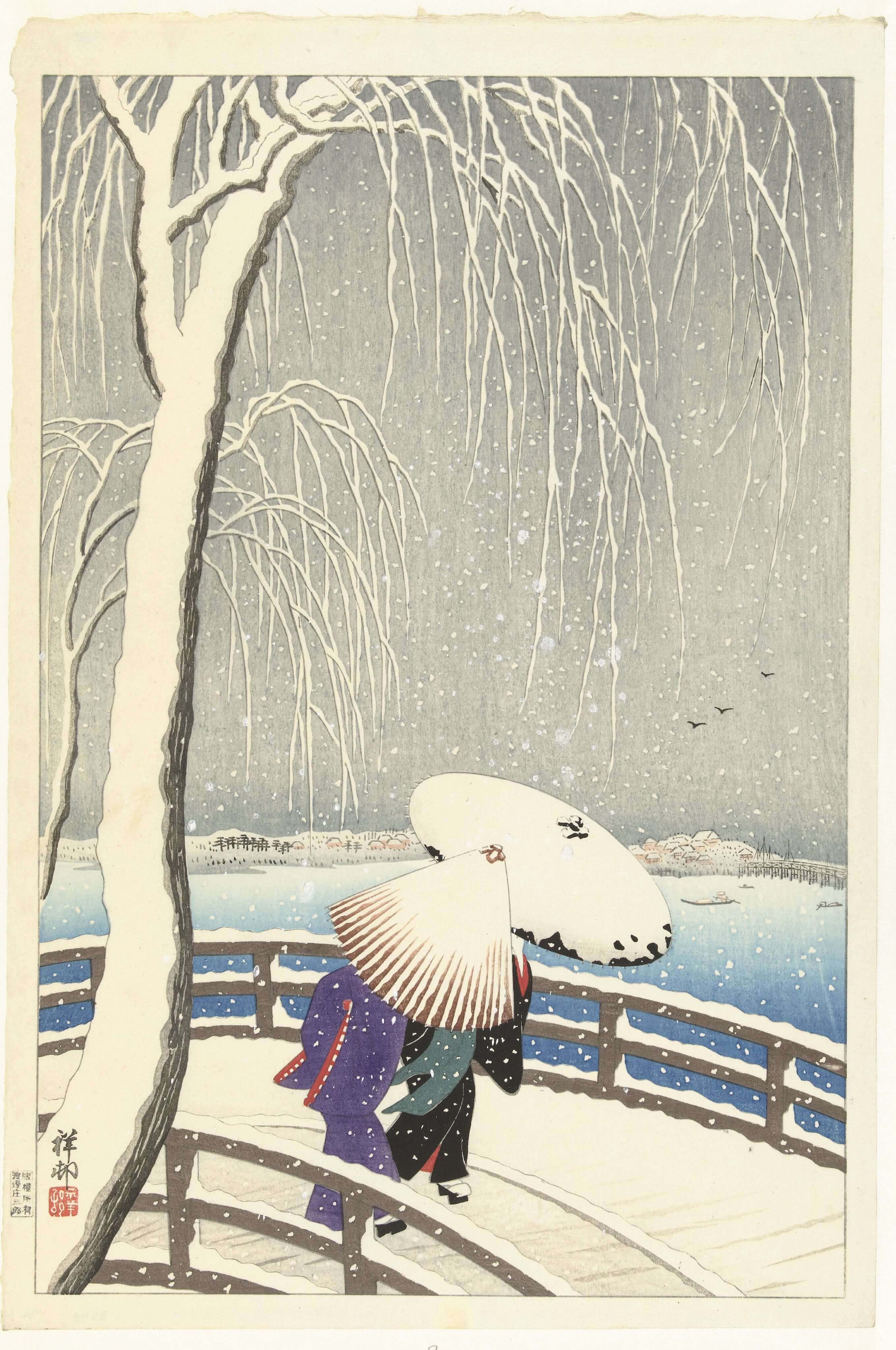 Ohara Koson - Yanagibashi’De Kar