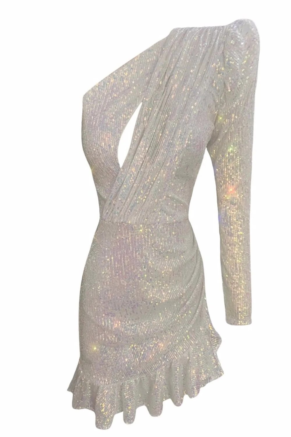 Gira Official-Beyaz Hologramlı Payetli Elbise-Elbise-2-Milagron.com