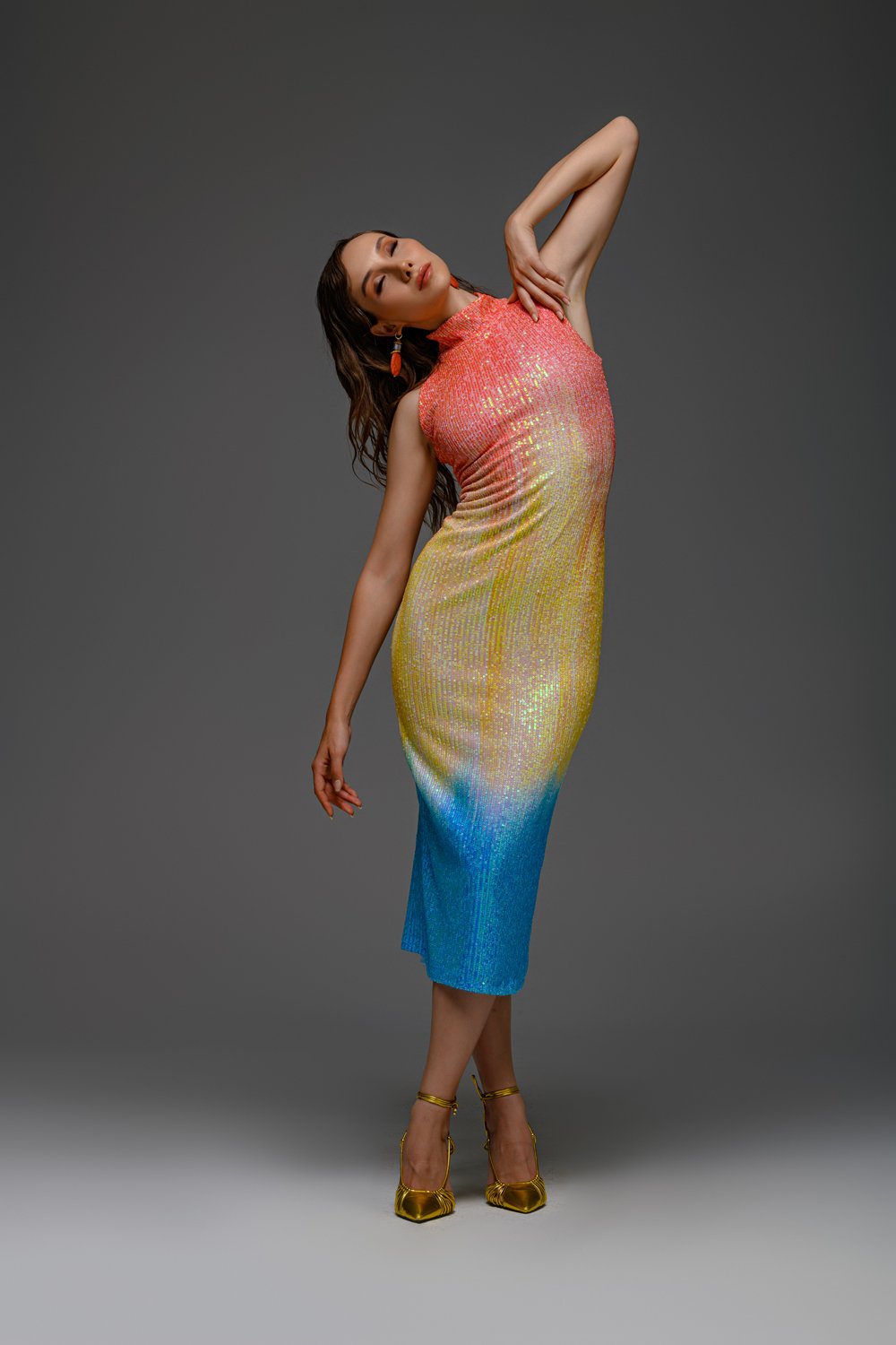 Gira Official-Degrade Renk Geçişli Payetli Midi Elbise-Elbise-6-Milagron.com