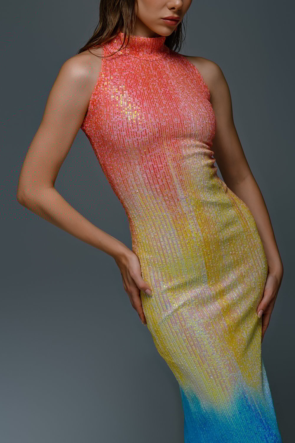 Gira Official-Degrade Renk Geçişli Payetli Midi Elbise-Elbise-9-Milagron.com