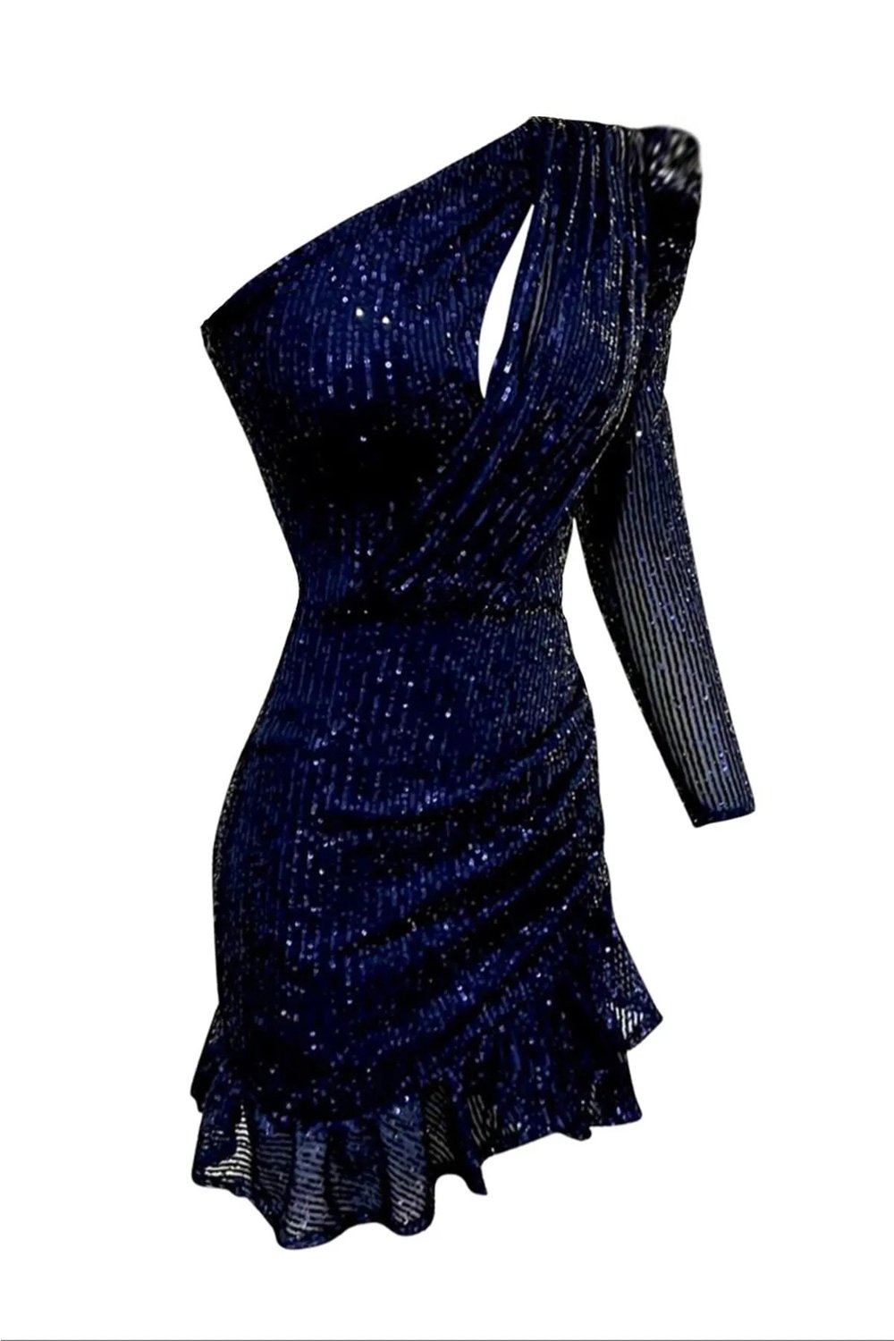 Gira Official-Lacivert Tek Omuz Payetli Elbise-Elbise-4-Milagron.com