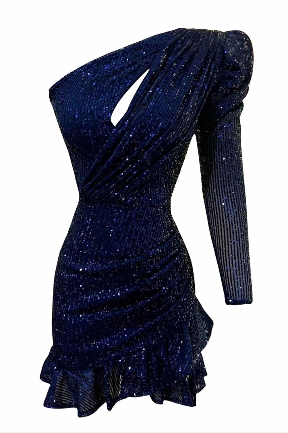 Gira Official-Lacivert Tek Omuz Payetli Elbise-Elbise-5-Milagron.com