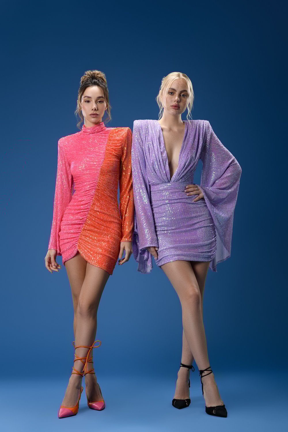 Gira Official-Lila Geniş Kol Detaylı Payetli Mini Elbise-Elbise-6-Milagron.com