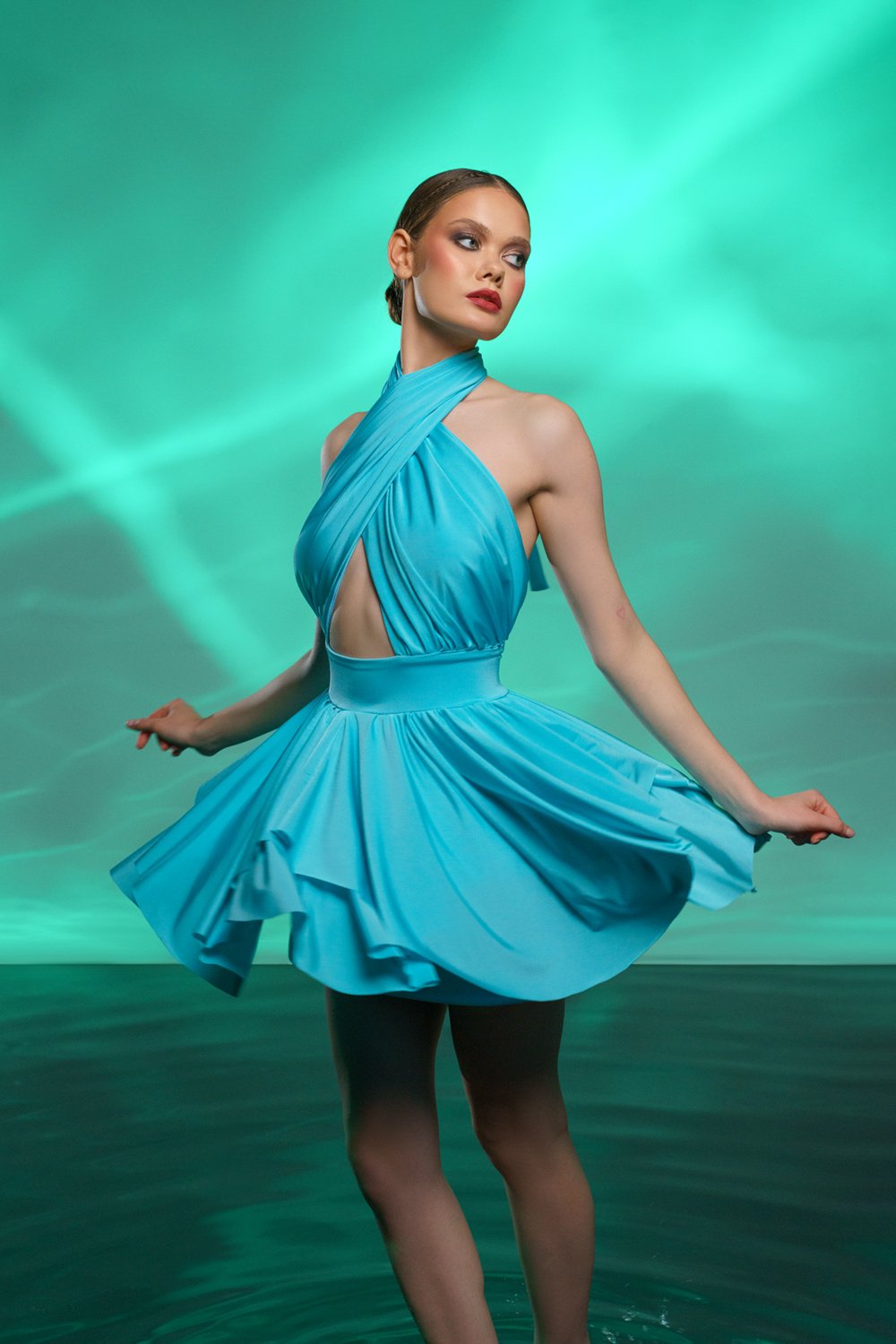 Gira Official-Mavi Çapraz Bağlama Detaylı Mini Elbise-Elbise-2-Milagron.com