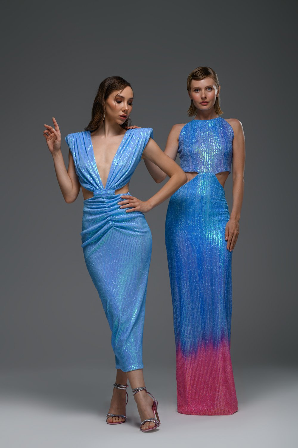 Gira Official-Mavi Payetli Cut Out Detaylı Midi Elbise-Elbise-1-Milagron.com