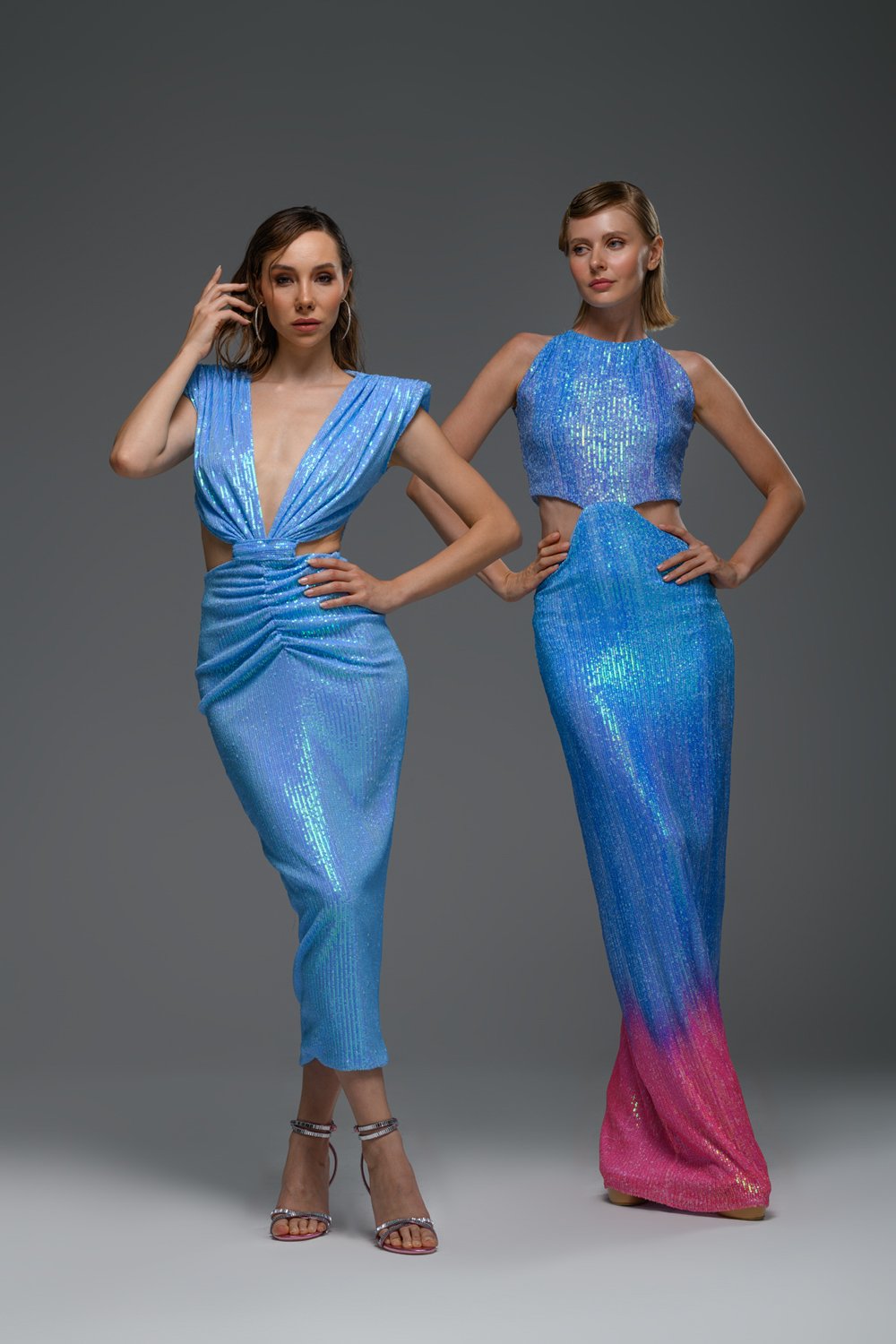 Gira Official-Mavi Payetli Cut Out Detaylı Midi Elbise-Elbise-3-Milagron.com