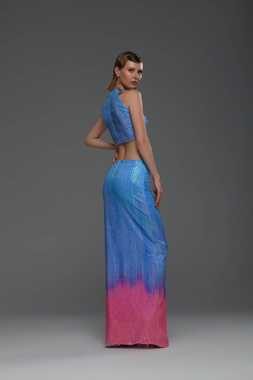 Gira Official-Mavi Pembe Degrade Cut Out Detaylı Maxi Elbise-Elbise-2-Milagron.com