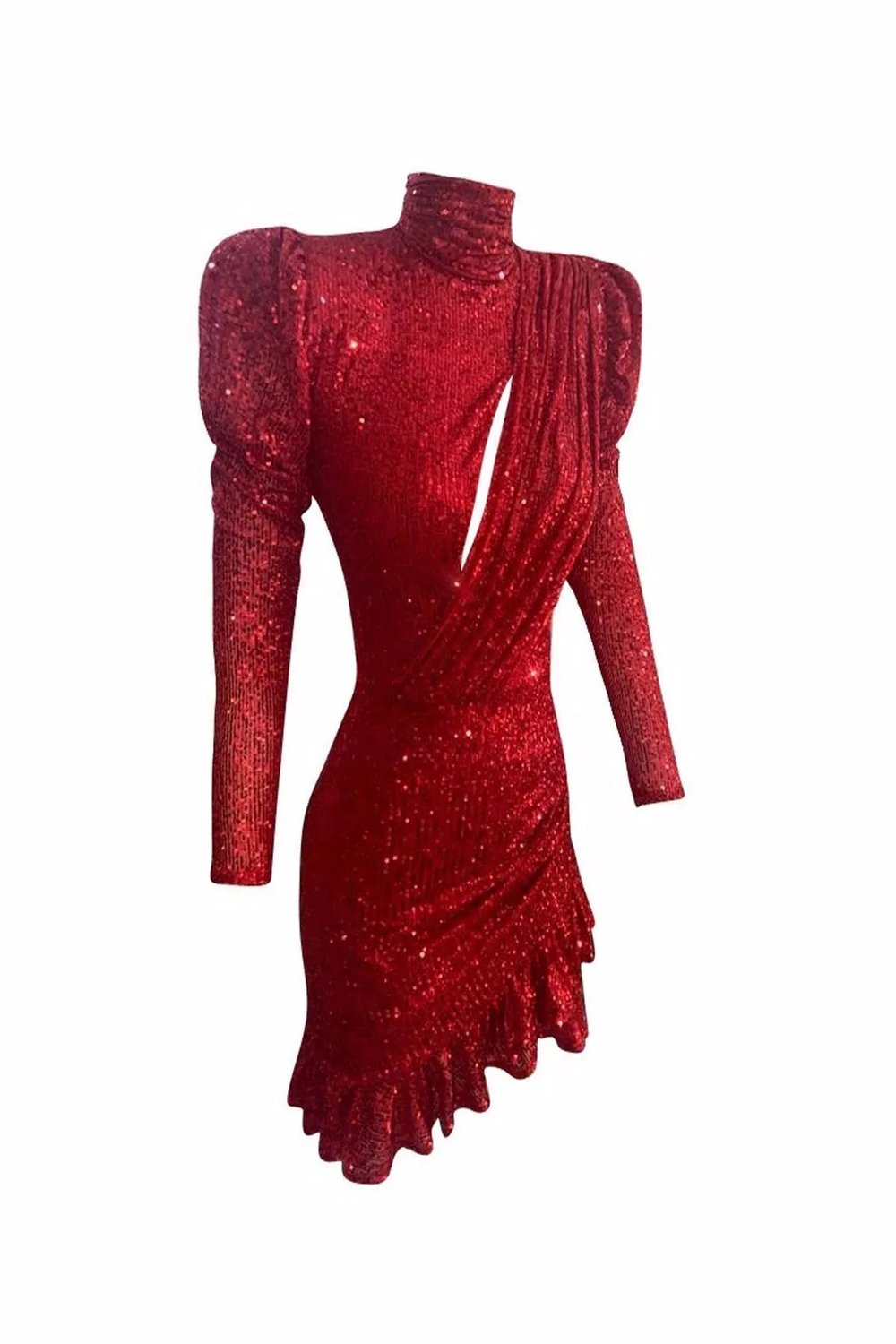 Gira Official-Payetli Fırfırlı Elbise Kırmızı-Elbise-2-Milagron.com