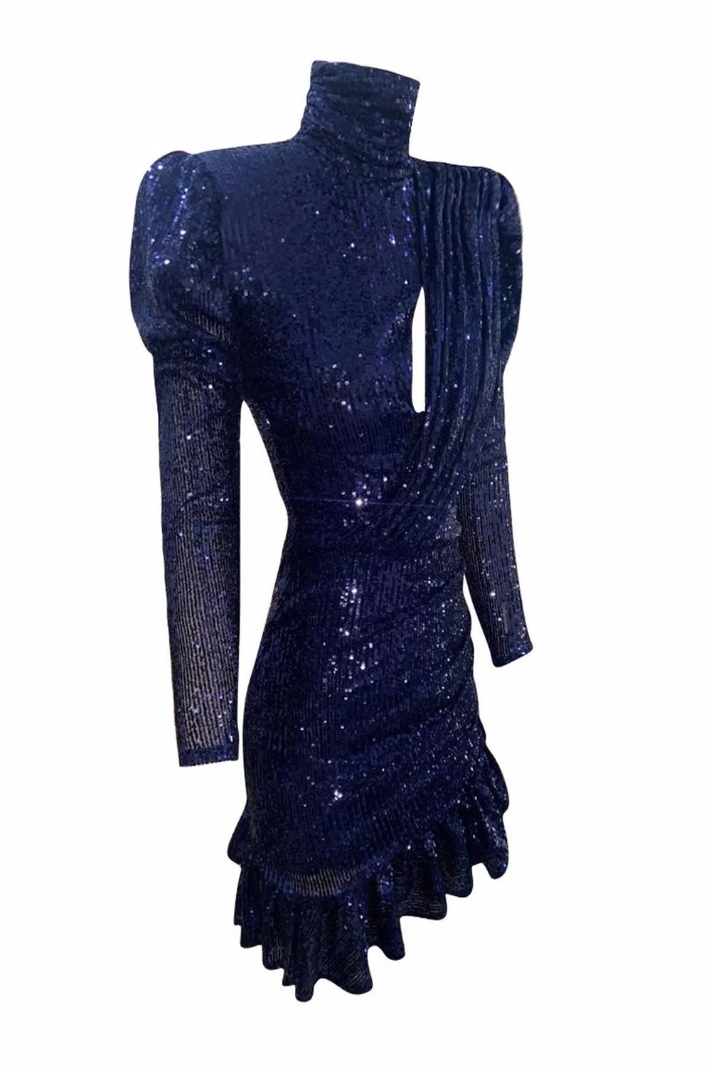 Gira Official-Payetli Fırfırlı Elbise Lacivert-Elbise-3-Milagron.com