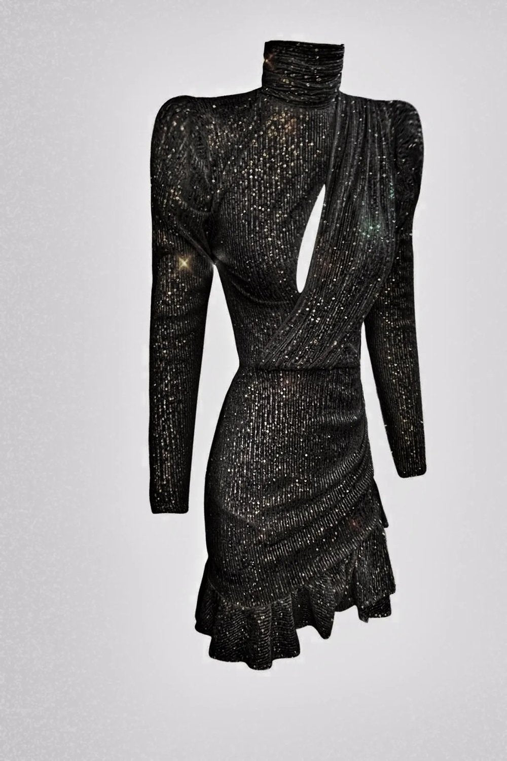 Gira Official-Payetli Fırfırlı Elbise Siyah-Elbise-2-Milagron.com