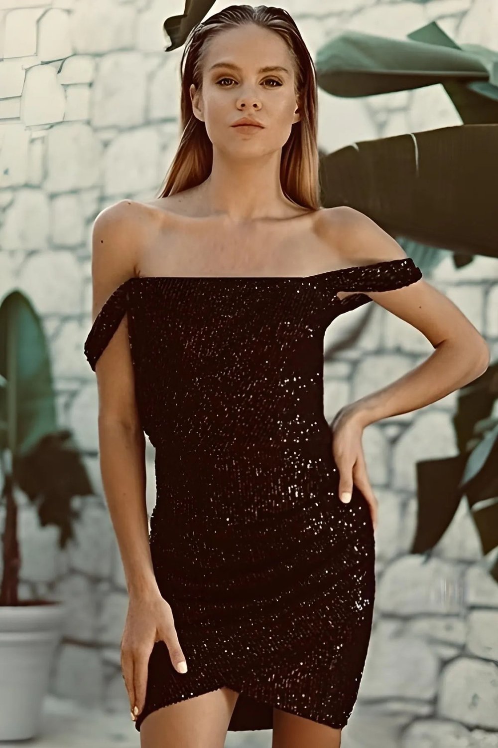 Gira Official-Payetli Korsaj Elbise Siyah-Elbise-1-Milagron.com