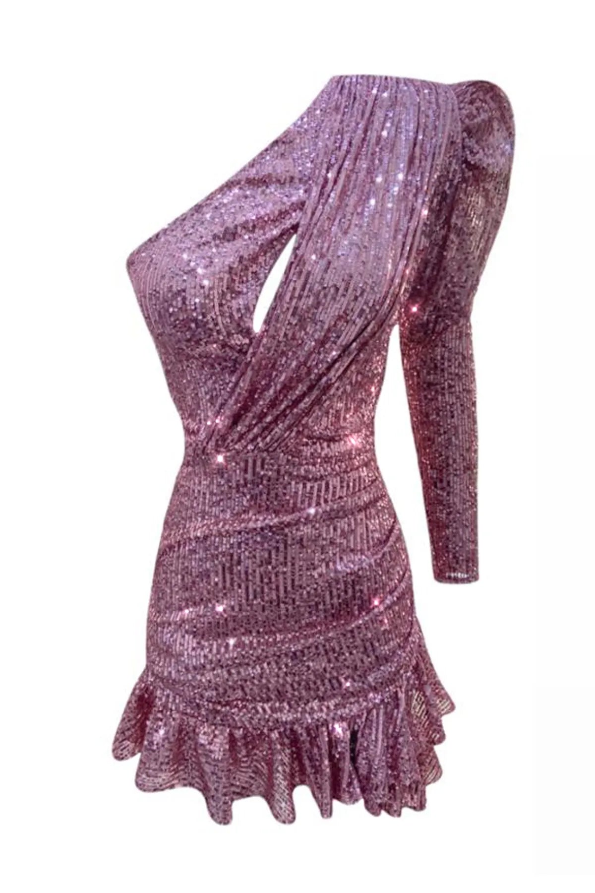 Gira Official-Pembe Payetli Fırfırlı Elbise-Elbise-1-Milagron.com