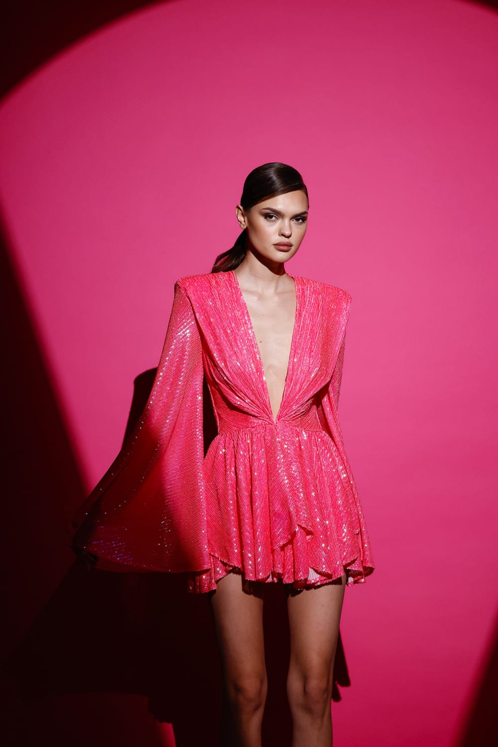 Gira Official-Pembe Payetli Geniş Kol Detaylı Elbise-Elbise-8-Milagron.com