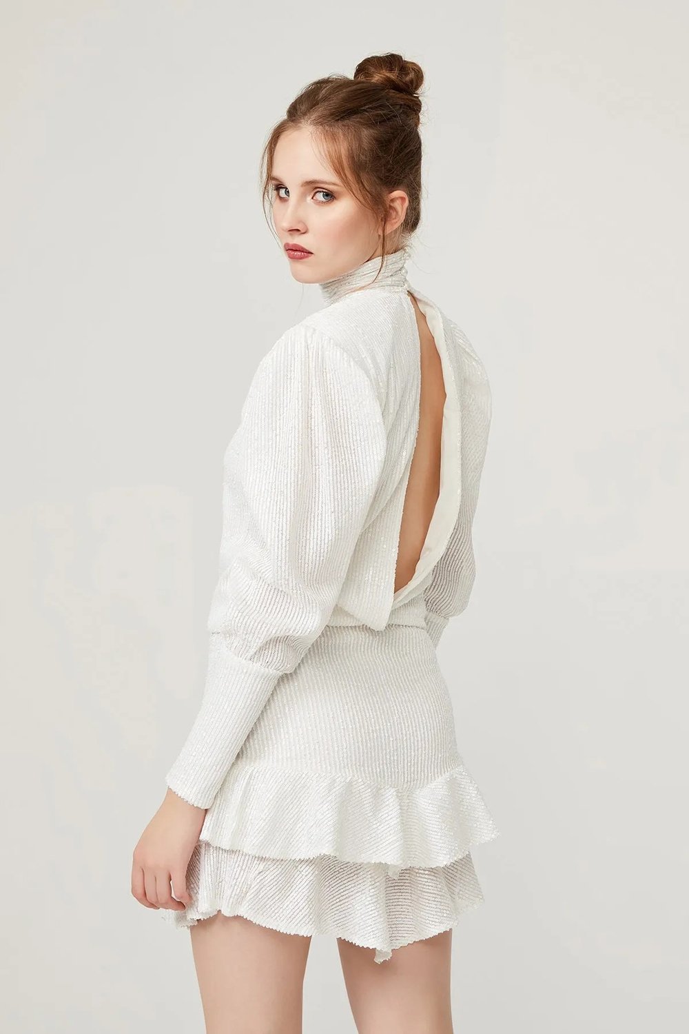 Gira Official-Sırt Detaylı Payetli Elbise Beyaz-Elbise-5-Milagron.com