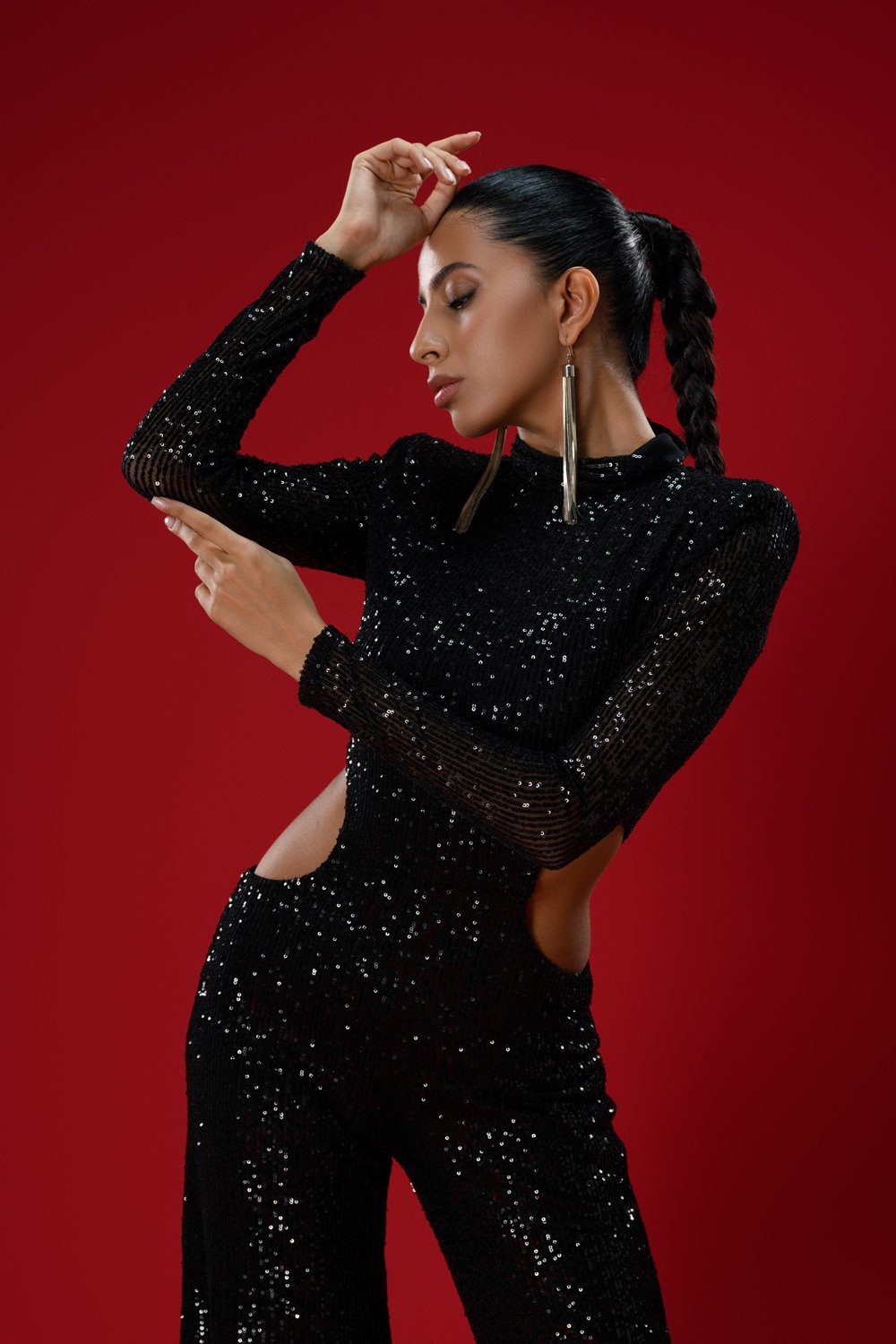 Gira Official-Siyah Payetli Cut Out Detaylı Tulum-Elbise-9-Milagron.com