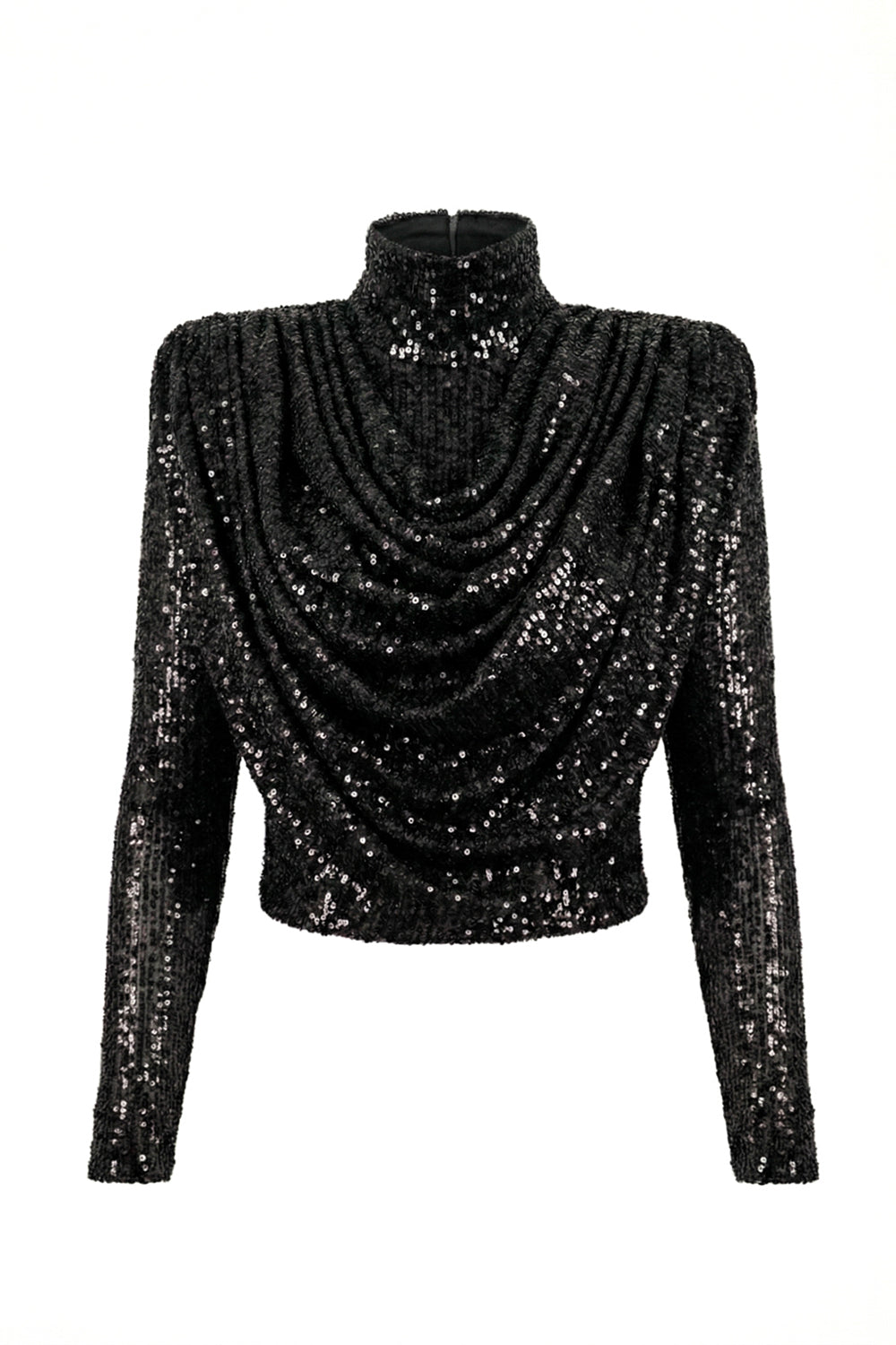 Siyah Payetli Şal Detaylı Bluz - 2
