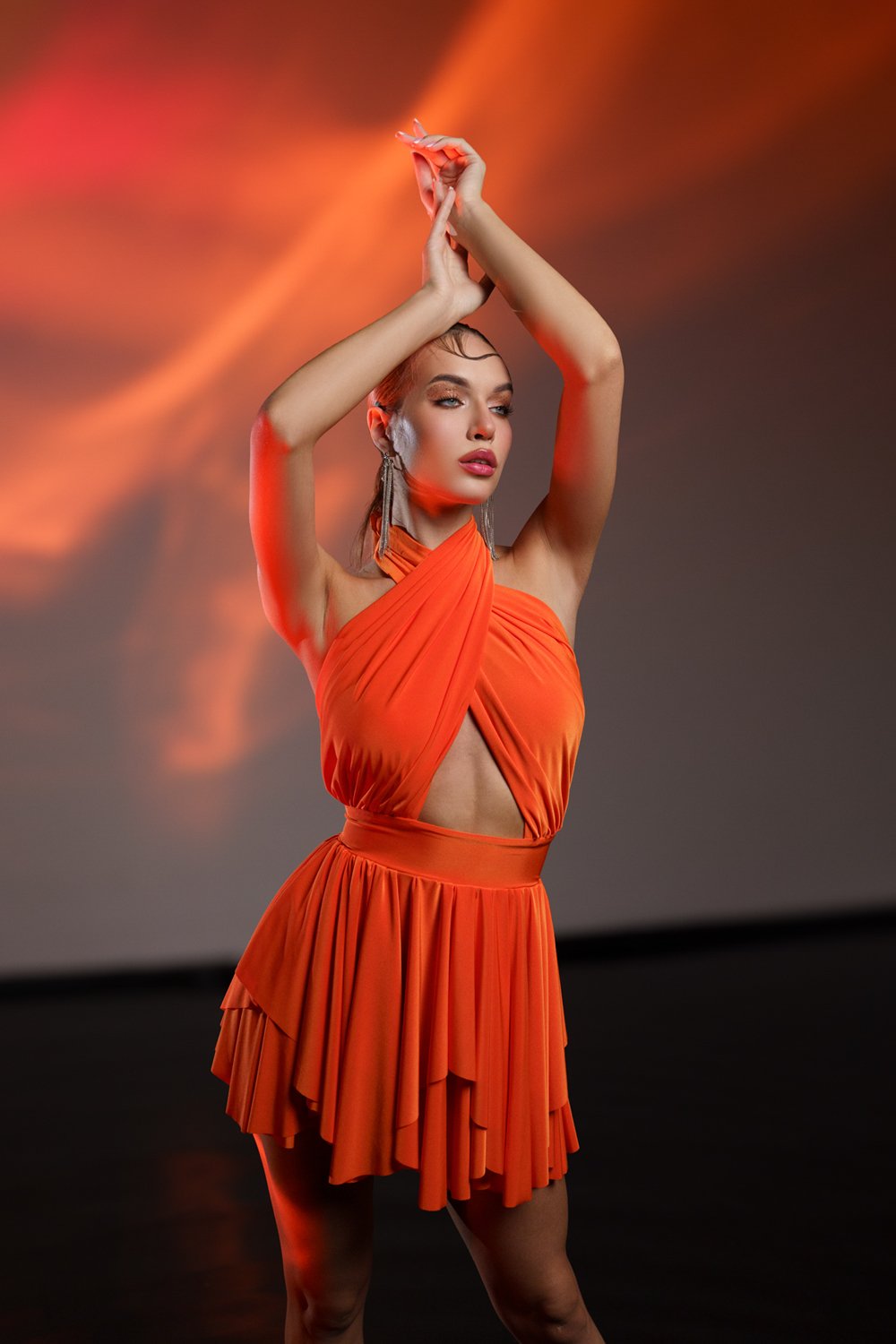 Gira Official-Turuncu Çapraz Bağlama Detaylı Mini Elbise-Elbise-1-Milagron.com