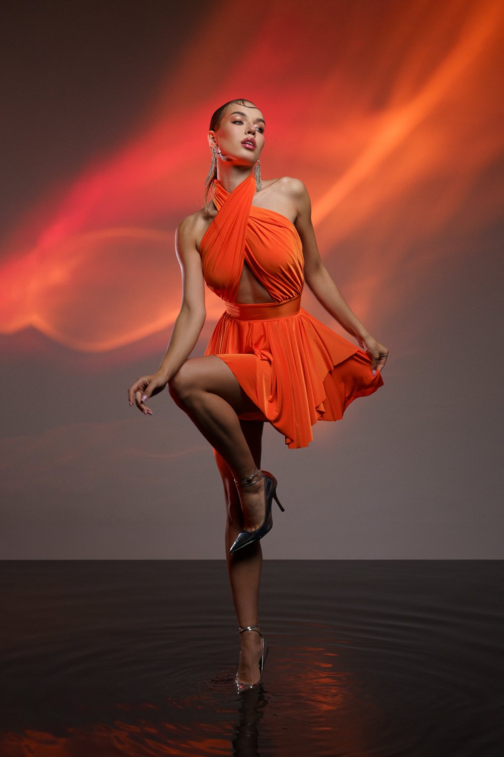 Gira Official-Turuncu Çapraz Bağlama Detaylı Mini Elbise-Elbise-4-Milagron.com