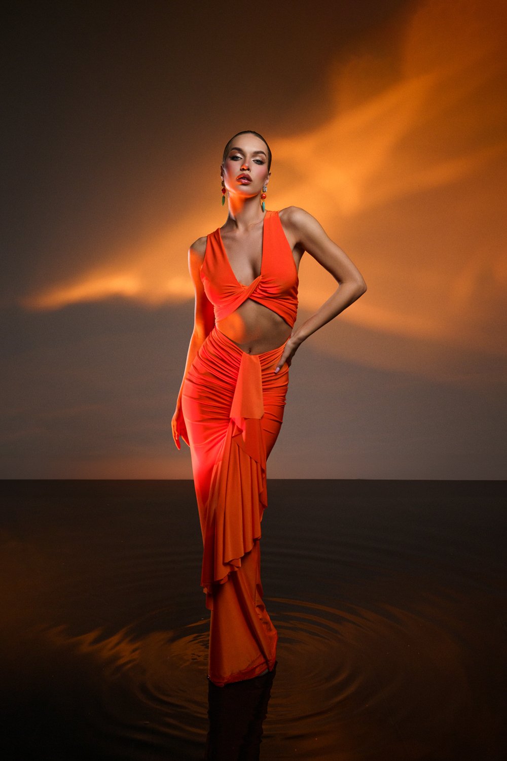 Gira Official-Turuncu Cut Out Detaylı Maxi Elbise-Elbise-1-Milagron.com