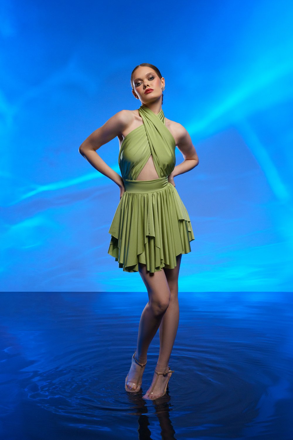 Gira Official-Yeşil Çapraz Bağlama Detaylı Mini Elbise-Elbise-2-Milagron.com