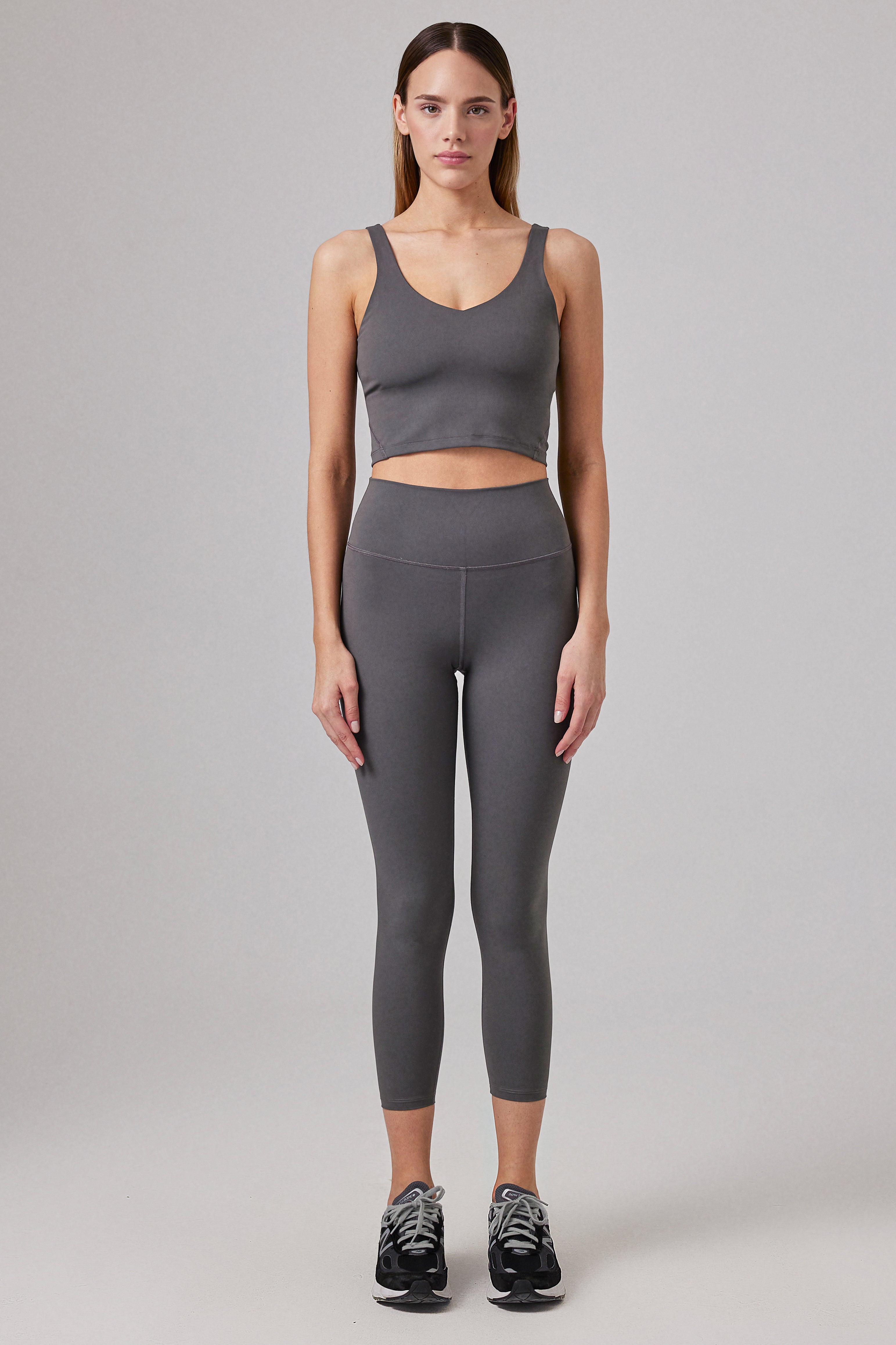 Glo Studio-Narin Glossy Legging Steel Gray | Kadın Parlak Ve Yüksek Belli Tayt-Tayt-3-Milagron.com