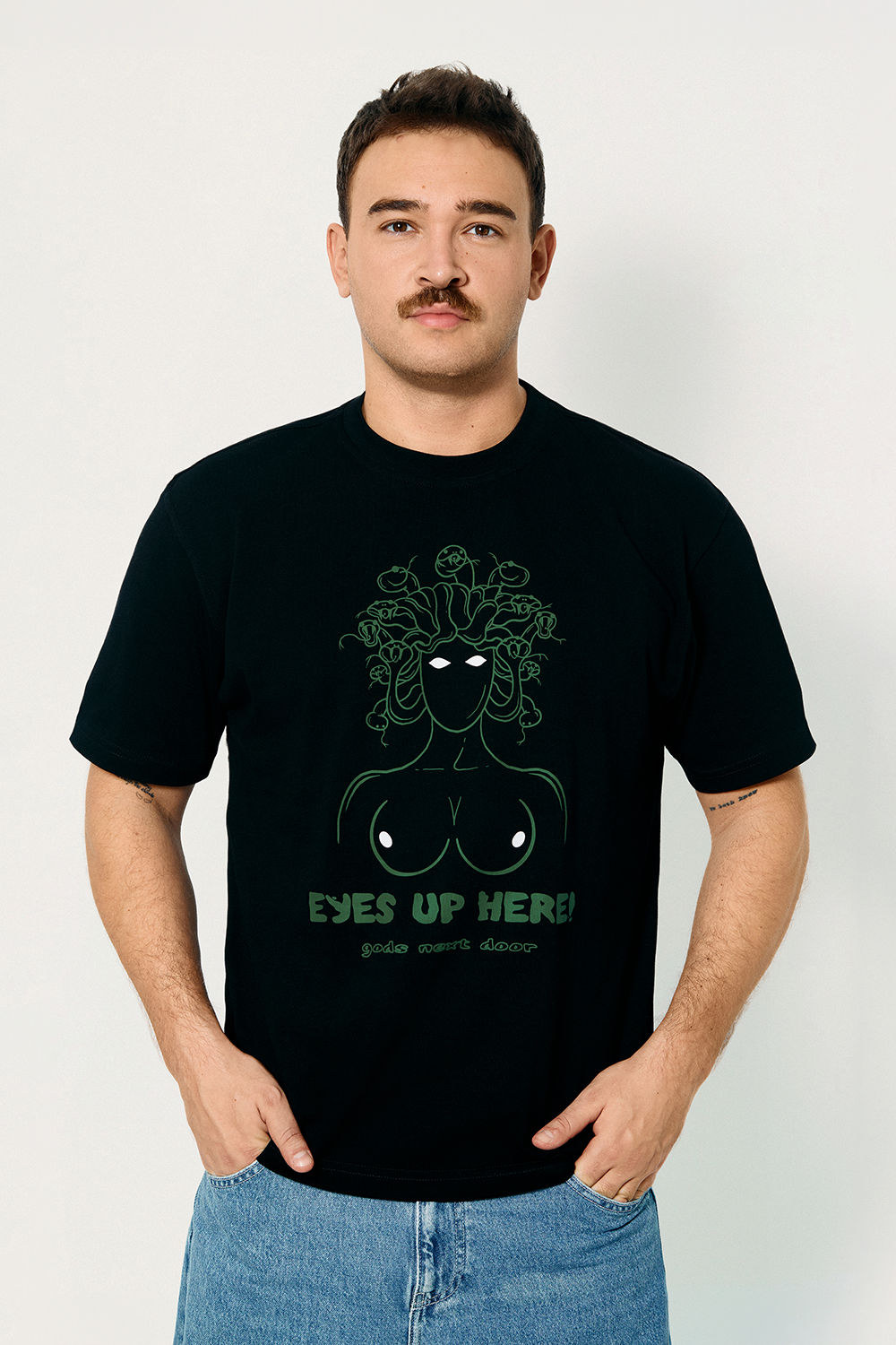 Gods Next Door-Eyes Up Here!-T-Shirts-3-Milagron.com