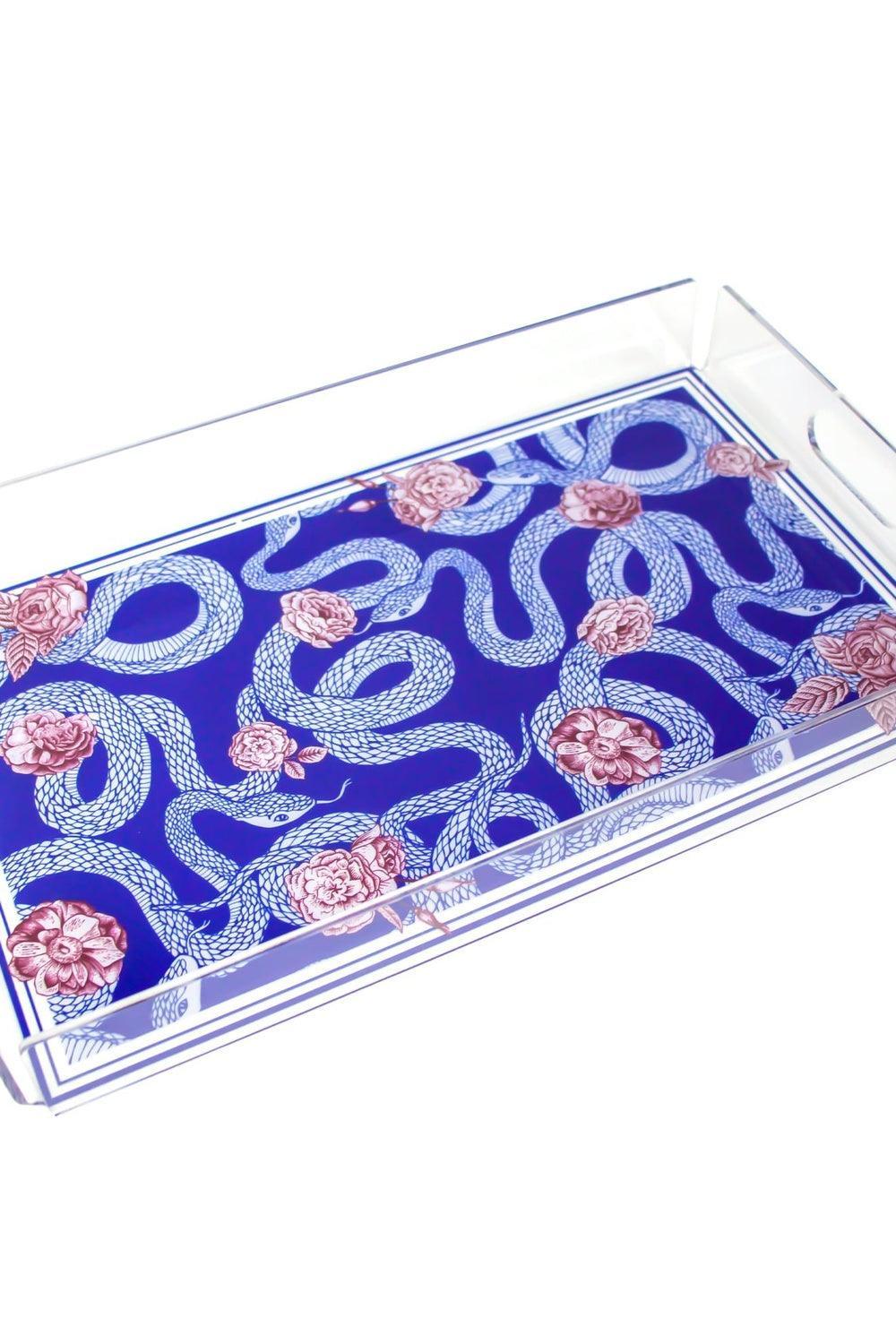 Gorgo Iruka-Akrilik Tepsi Lacivert Gül-Sunum Aksesuarları-1-Milagron.com