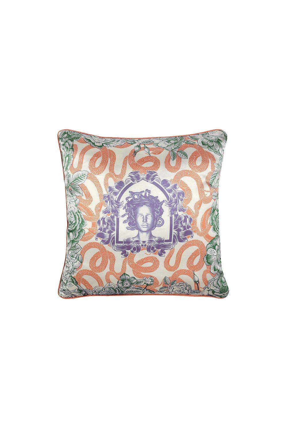 Gorgo Iruka-Kaz Tüyü Medusa Saten Kırlent Turuncu-Kırlent-1-Milagron.com