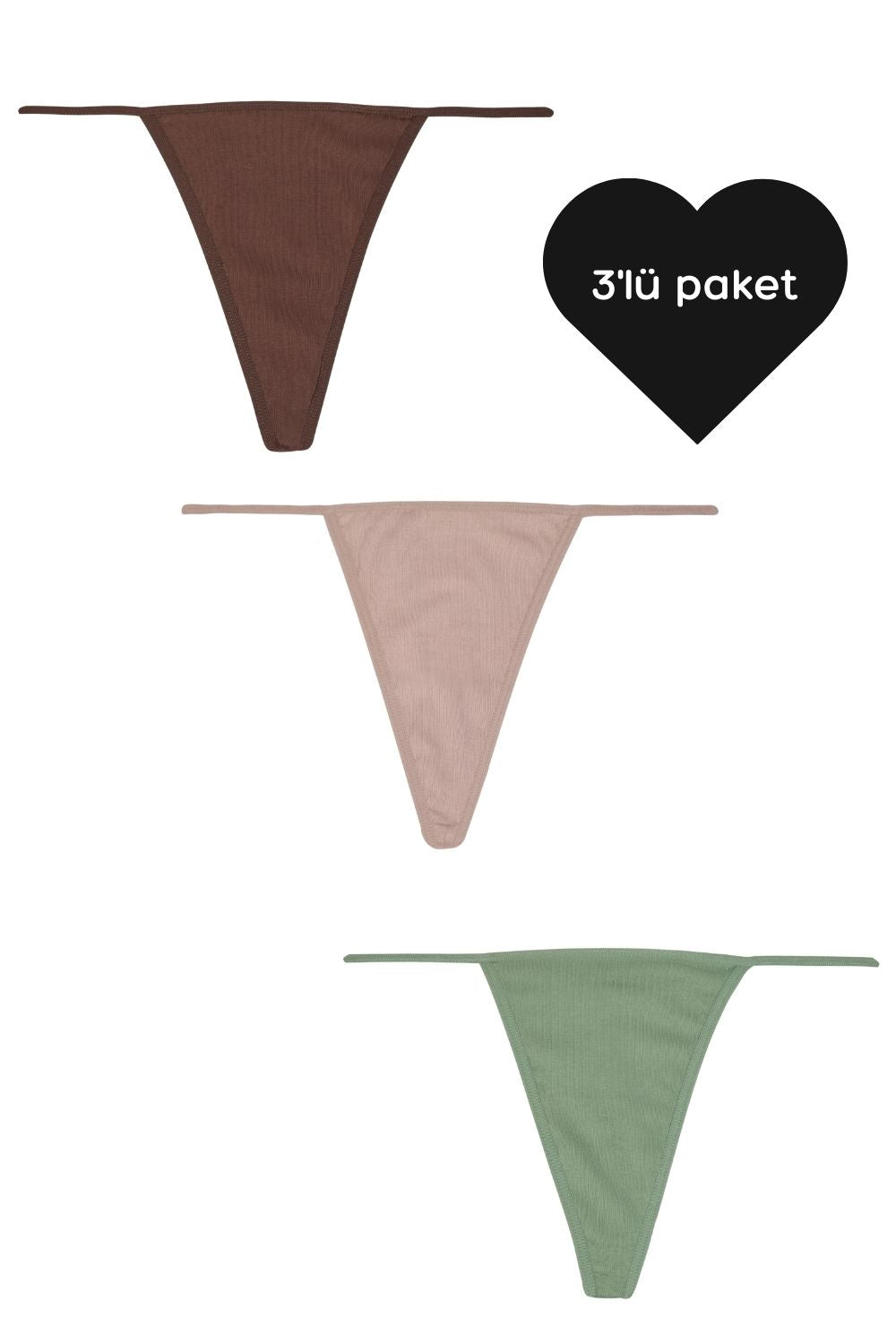 G-string - 3'lü Paket - Kahverengi,pudra,yeşil - 0