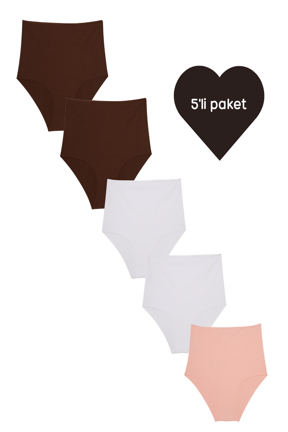 Lazer Kesim Yüksek Bel Cheeky Külot - 5'li Paket - Kahverengi,beyaz,pembe - 0