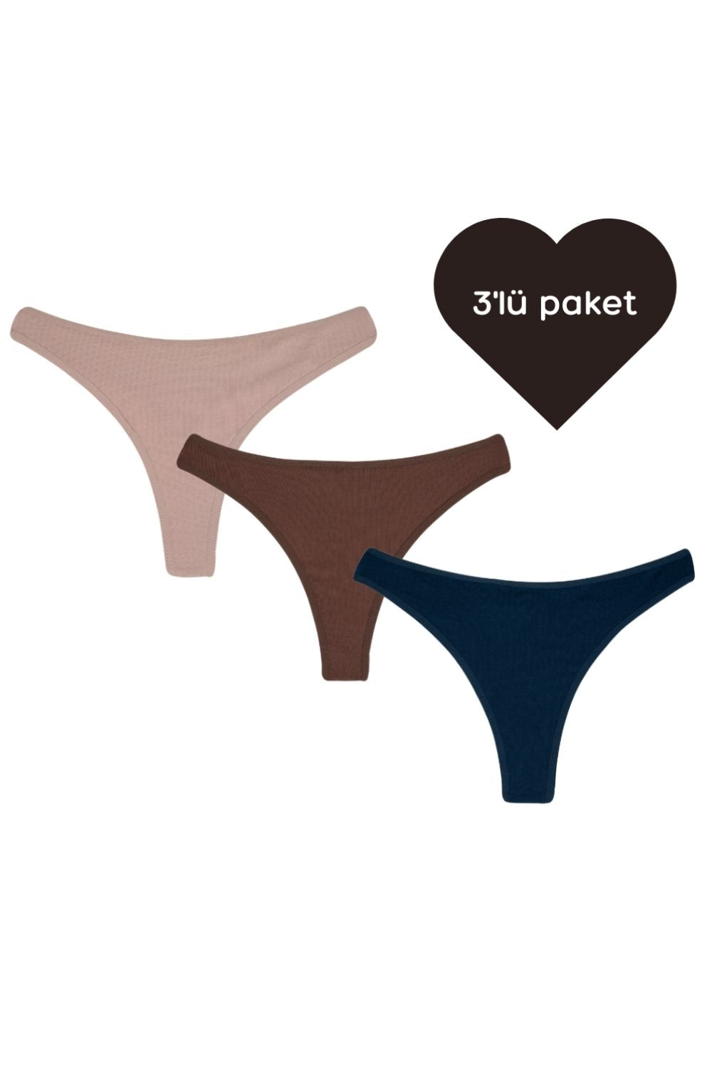 Tanga - 3'lü Paket - Pudra,kahverengi,lacivert - 0
