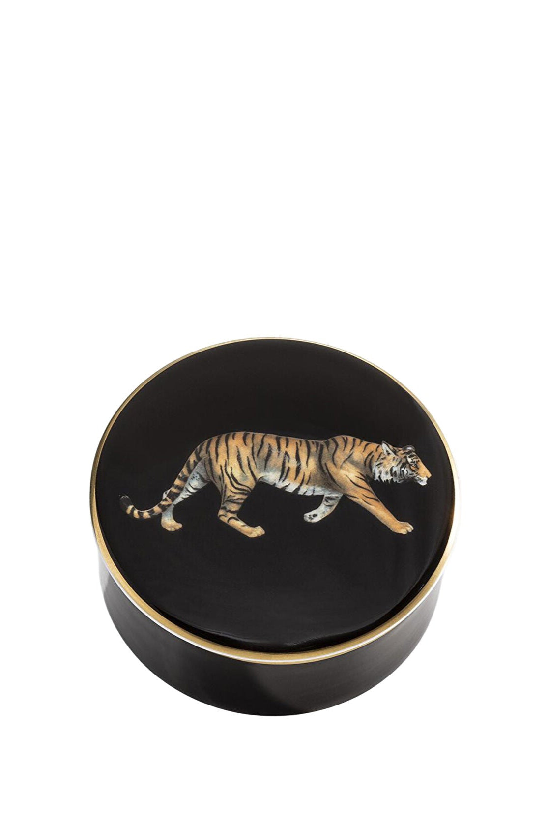Halcyon Days-MW Twin Tiger - Black - Round Trinket Box-Dekoratif Kutu-1-Milagron.com