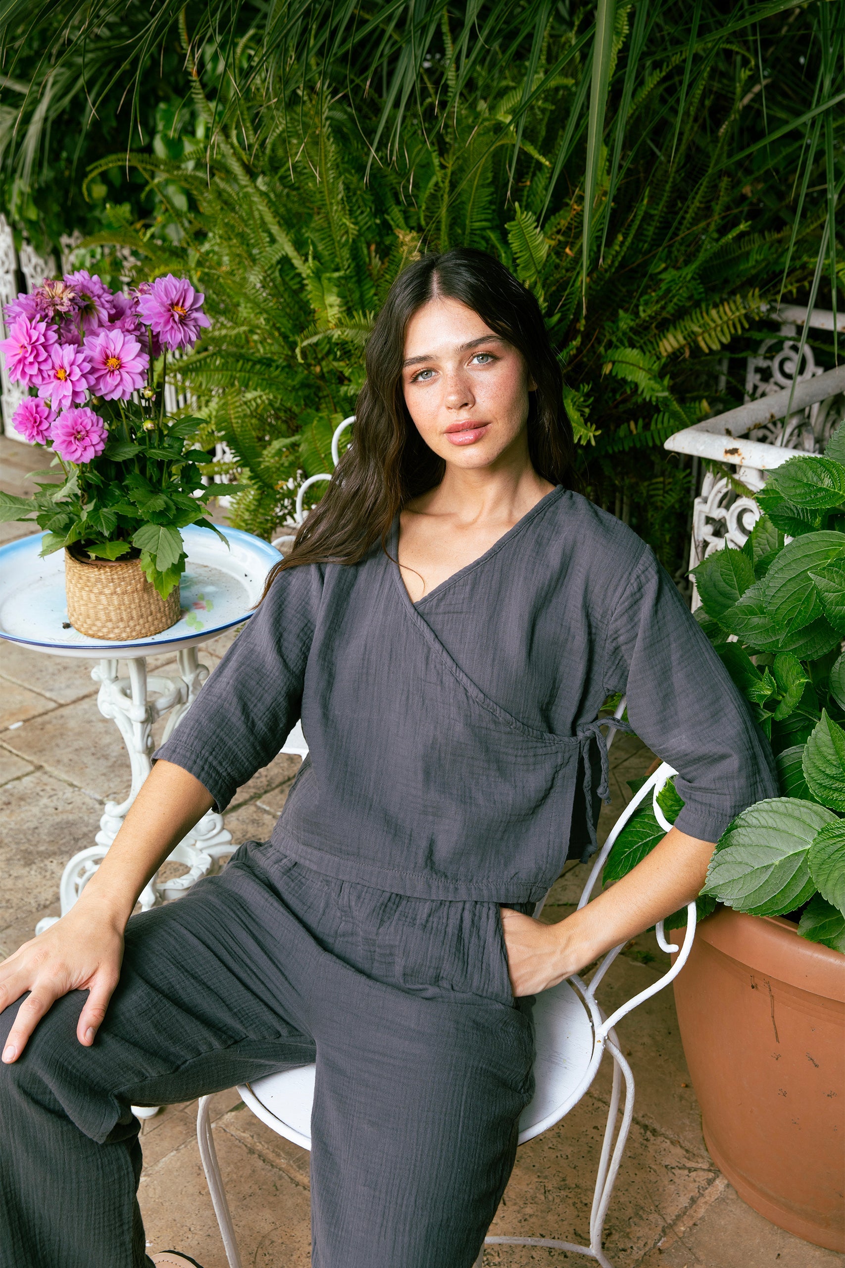 Handarte Los Angeles-Antrasit Müslin Wrap Top-Top-3-Milagron.com