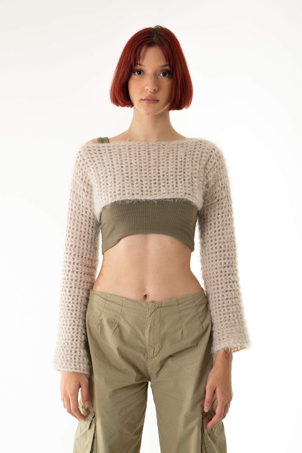 Handarte Los Angeles-Bej El Örgüsü Crop Top-Crop Top-1-Milagron.com