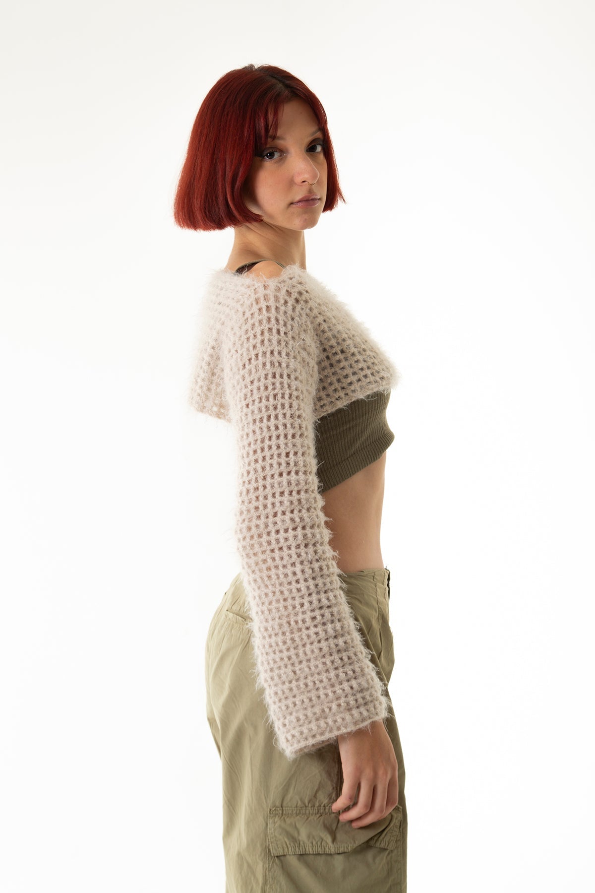 Handarte Los Angeles-Bej El Örgüsü Crop Top-Crop Top-2-Milagron.com