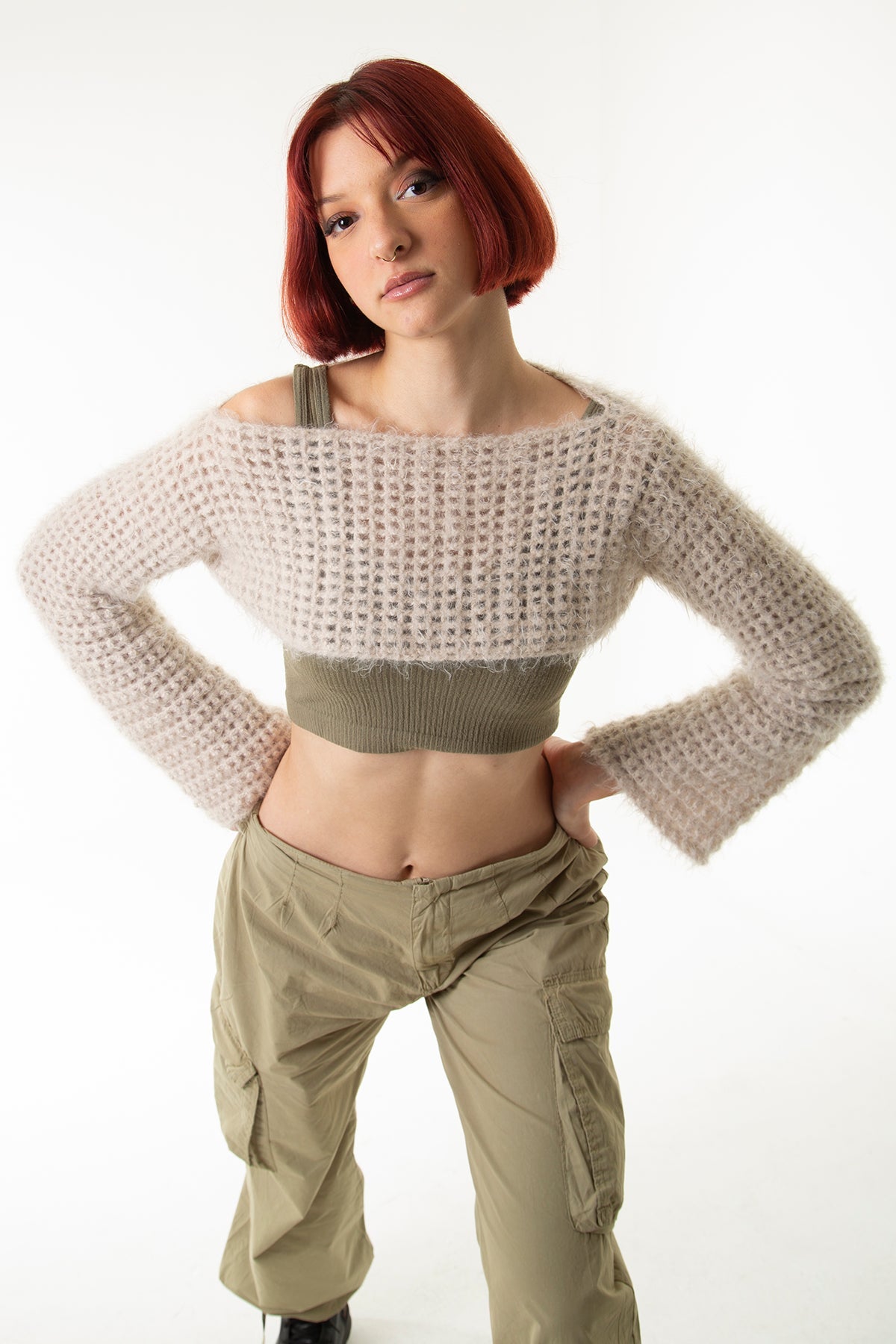 Handarte Los Angeles-Bej El Örgüsü Crop Top-Crop Top-7-Milagron.com