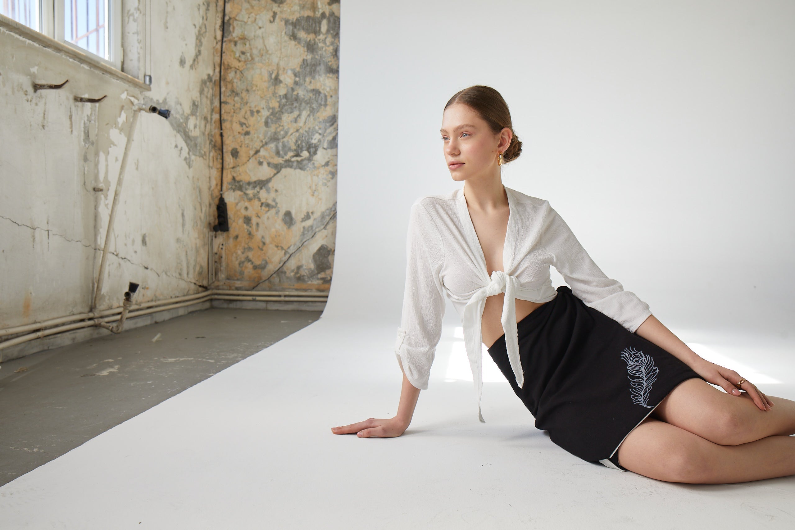 Handarte Los Angeles-Çift Taraflı Tavuskuşu Tüy Desenli Etek-Etek-4-Milagron.com