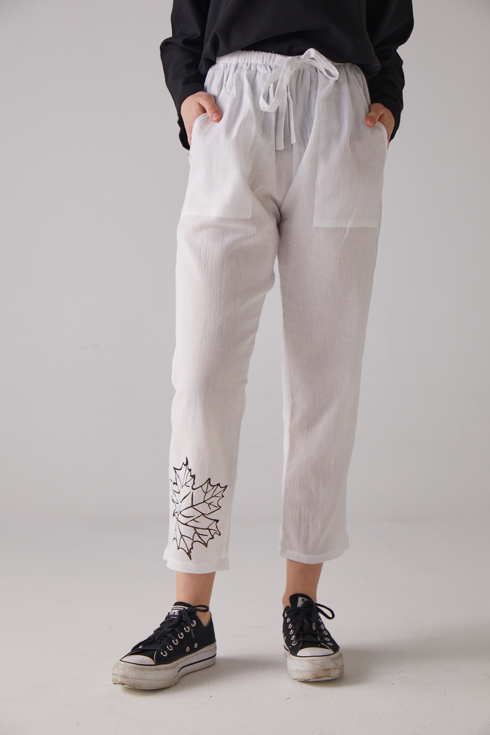 Handarte Los Angeles-Çınar Baskılı Beyaz Yoga Pantolonu-Pantolon-1-Milagron.com