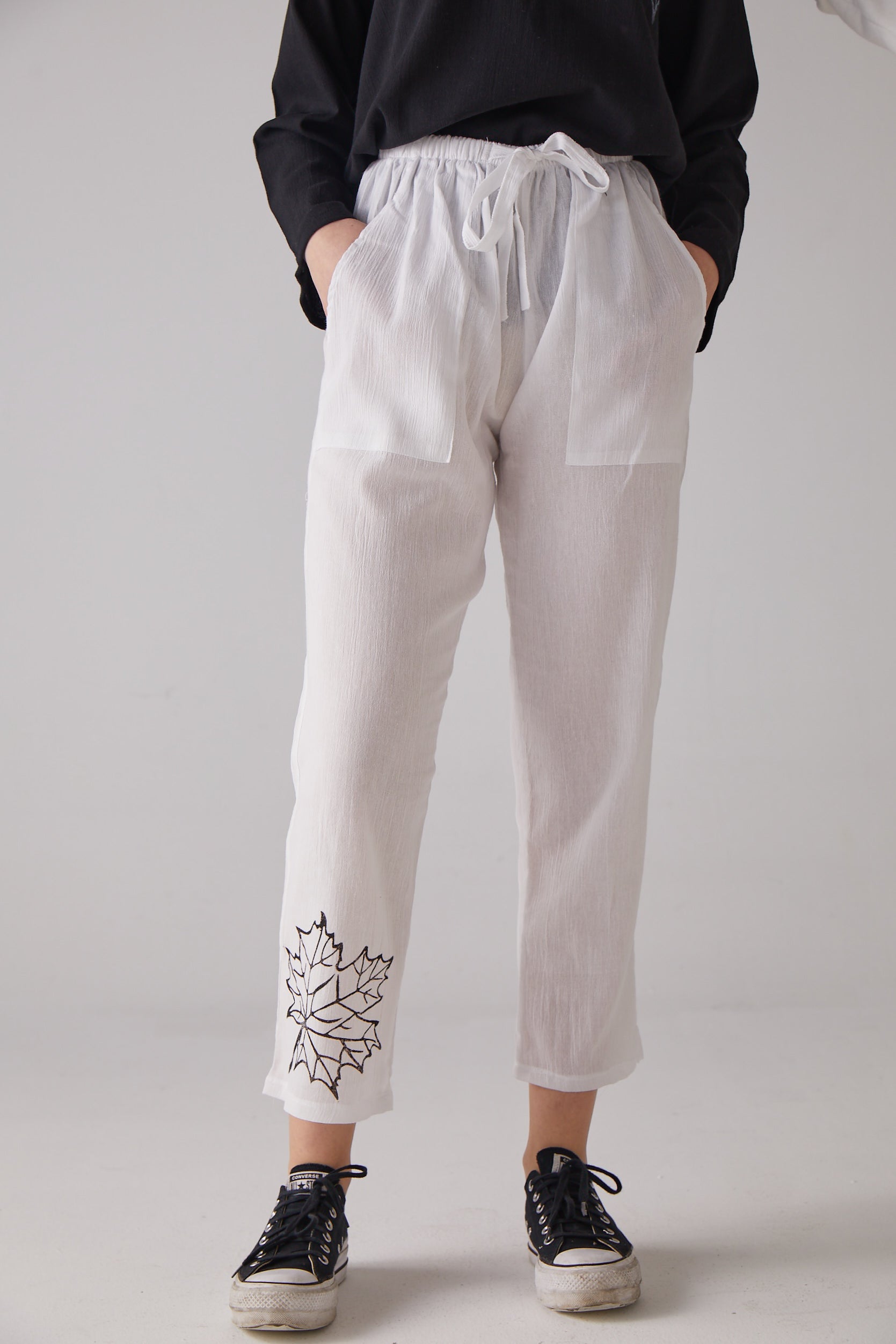 Handarte Los Angeles-Çınar Baskılı Beyaz Yoga Pantolonu-Pantolon-2-Milagron.com