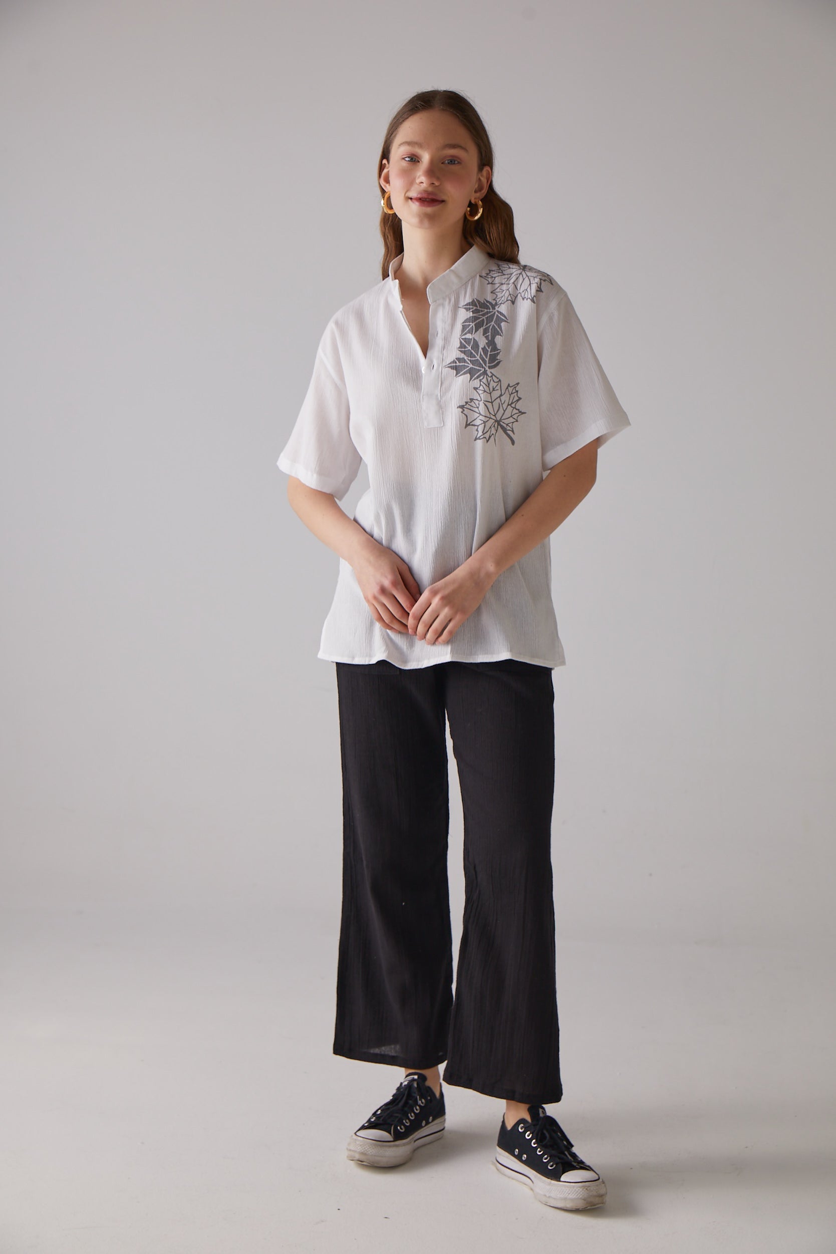 Handarte Los Angeles-Çınar Desenli Kısa Kollu Beyaz Gömlek-Gömlek-2-Milagron.com